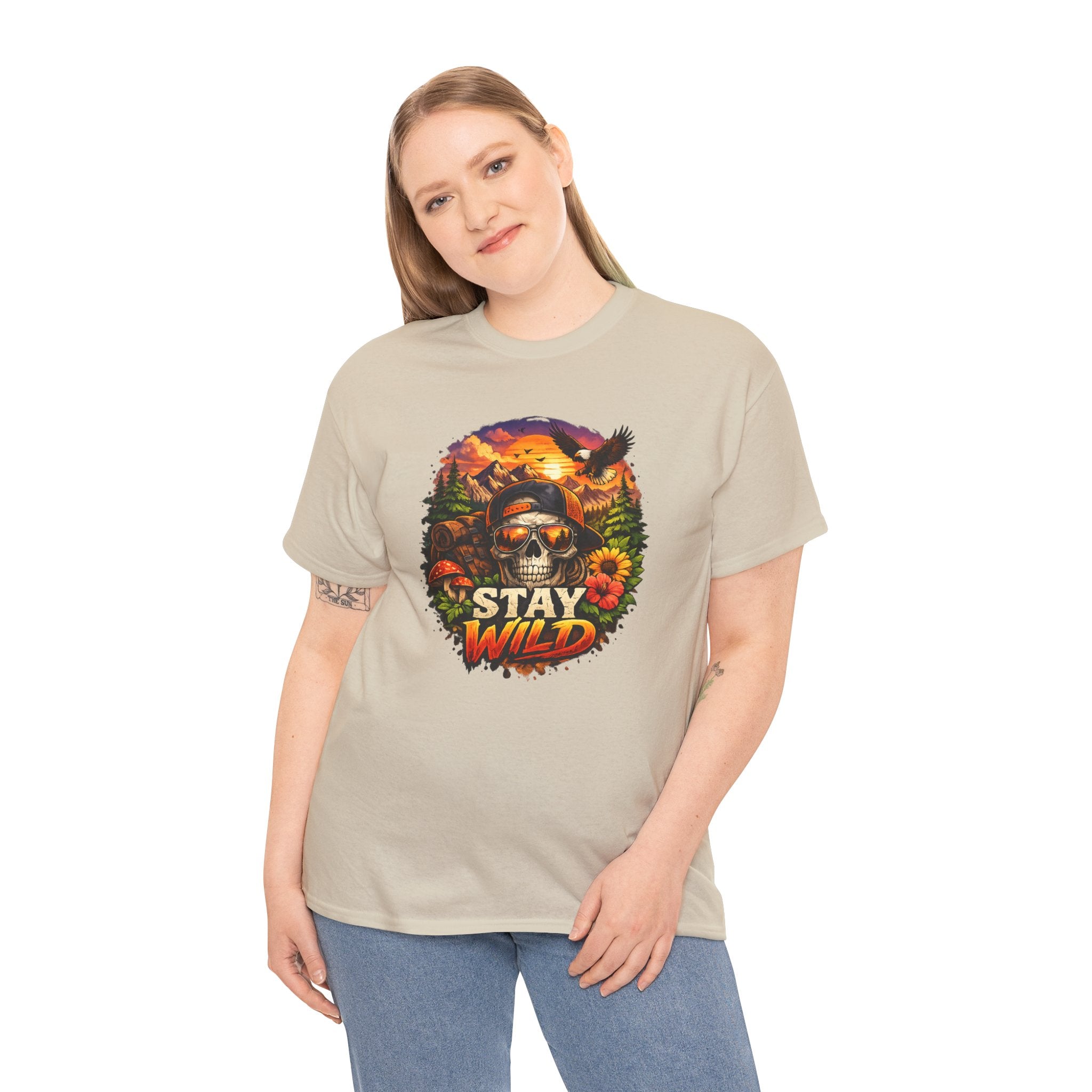 Stay Wild Skull Tee — Vintage Sunset Skull & Sunflower Graphic T-Shirt