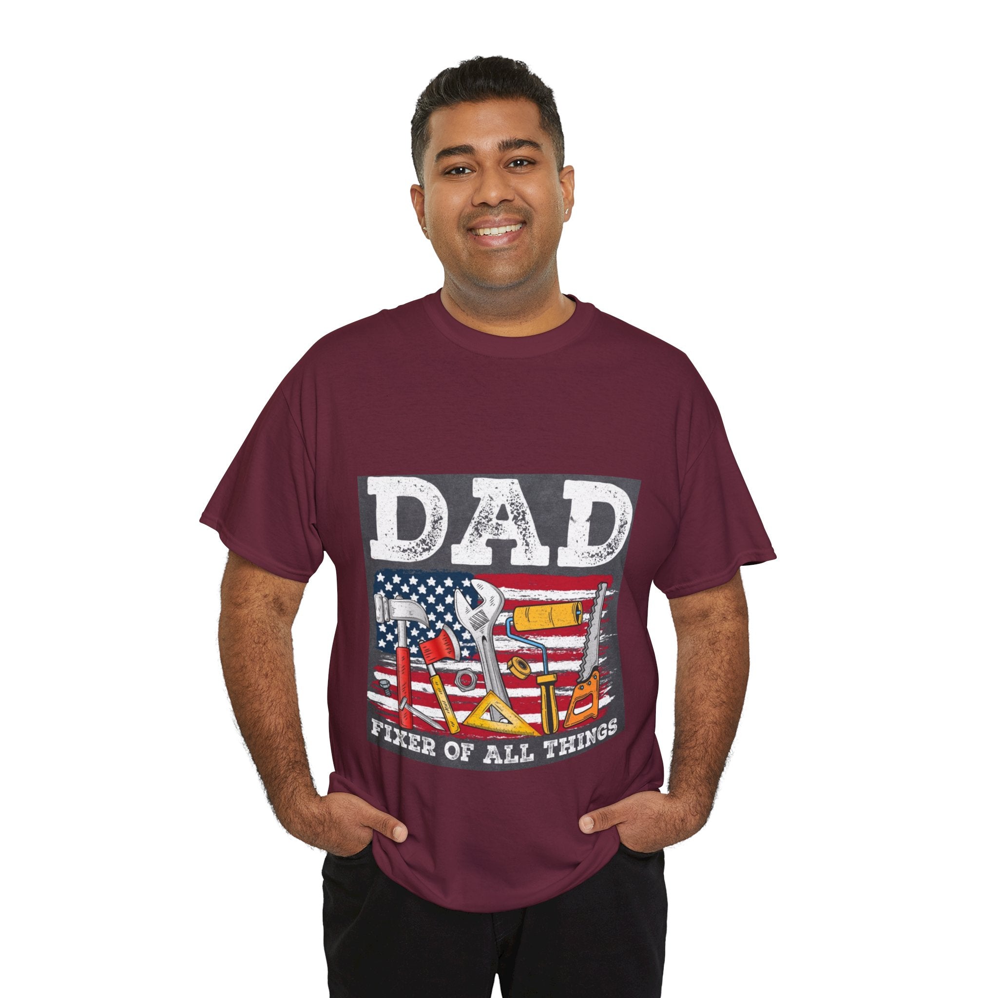 Dad Fixer Of All Things T-Shirt — American Flag Tool Graphic Tee for Fathers