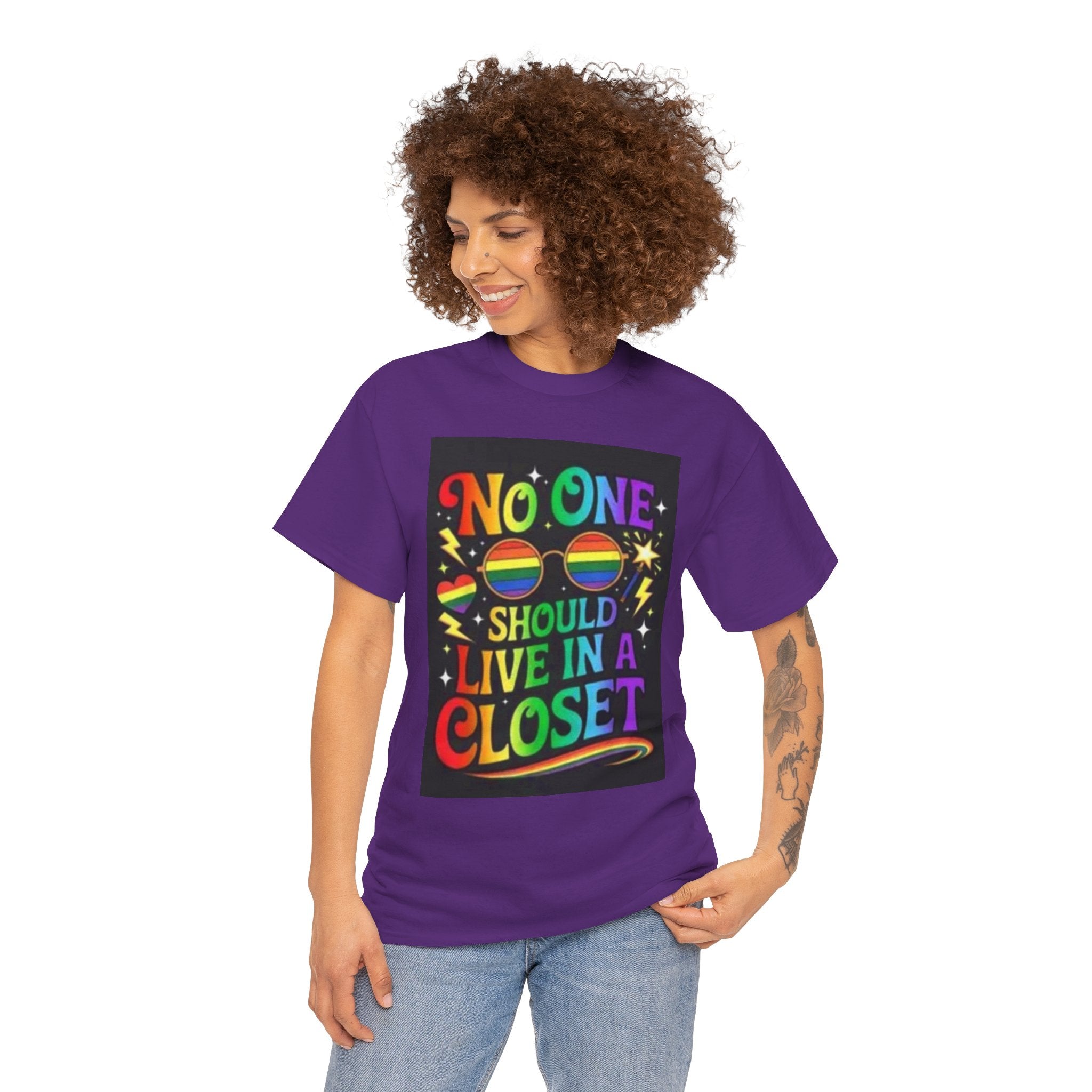 T‑Shirt — "No One Should Live in a Closet" Rainbow Pride Tee