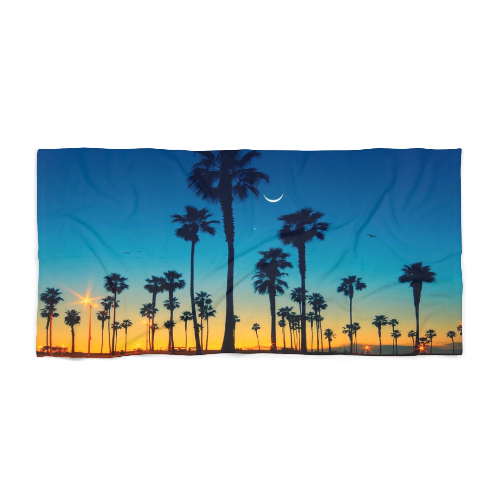 Sunset Palm Beach Towel – Tropical Crescent Moon Design