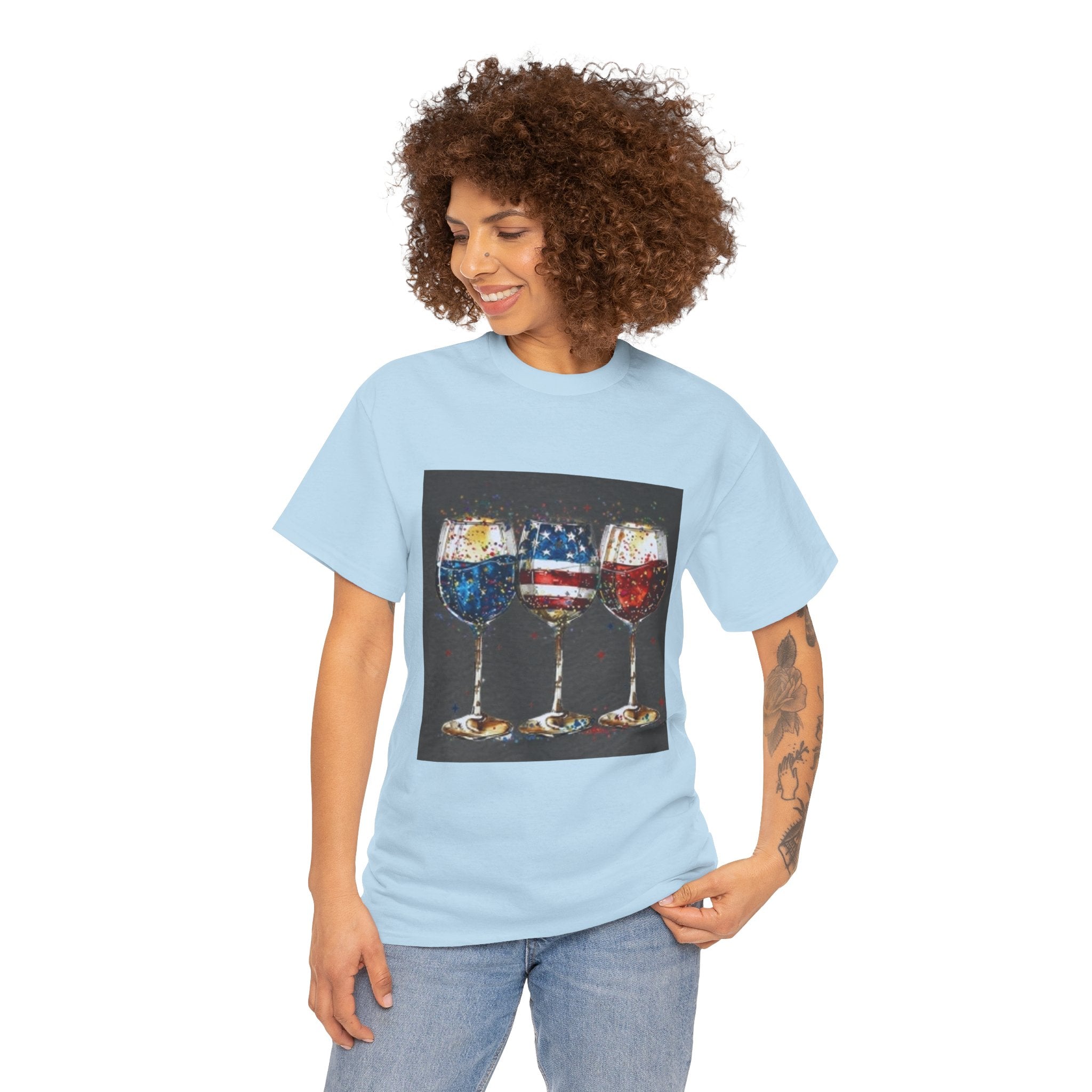 Wine Glasses with American Flag Design Tee