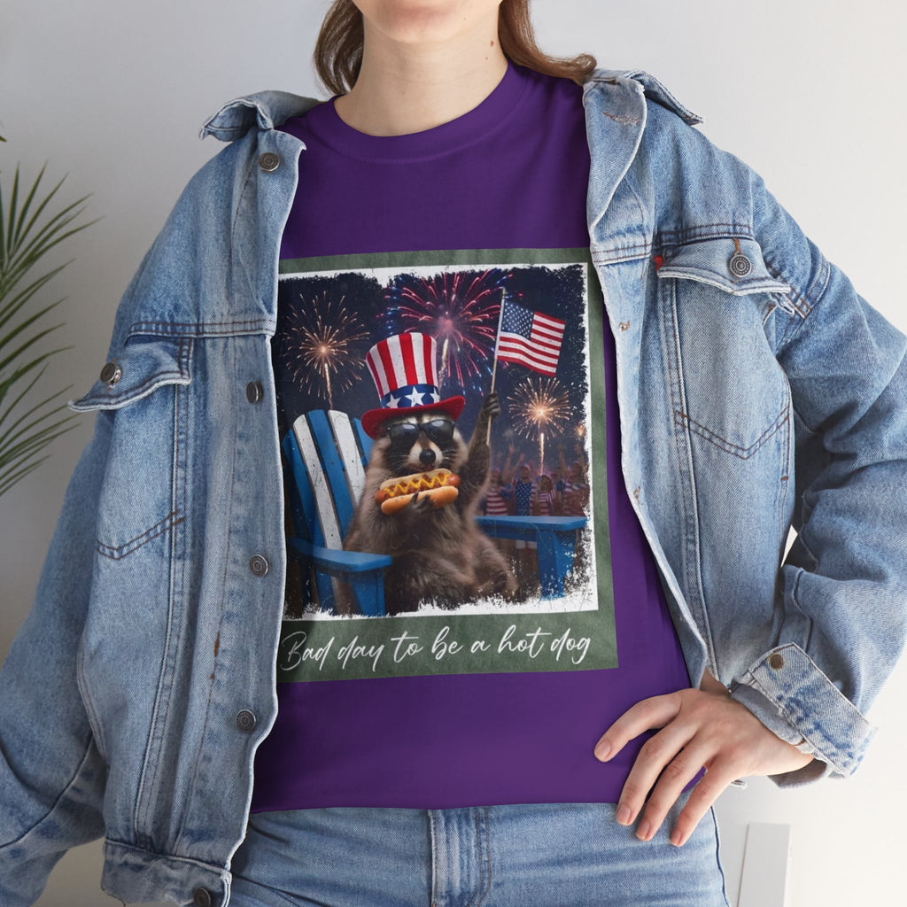 Patriotic Uncle Sam Bear T-Shirt — 'God Spares Us to Be a Hot Dog' 4th of July Tee