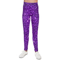 Purple Glitter Youth Leggings – Sparkle All-Over Print for Girls