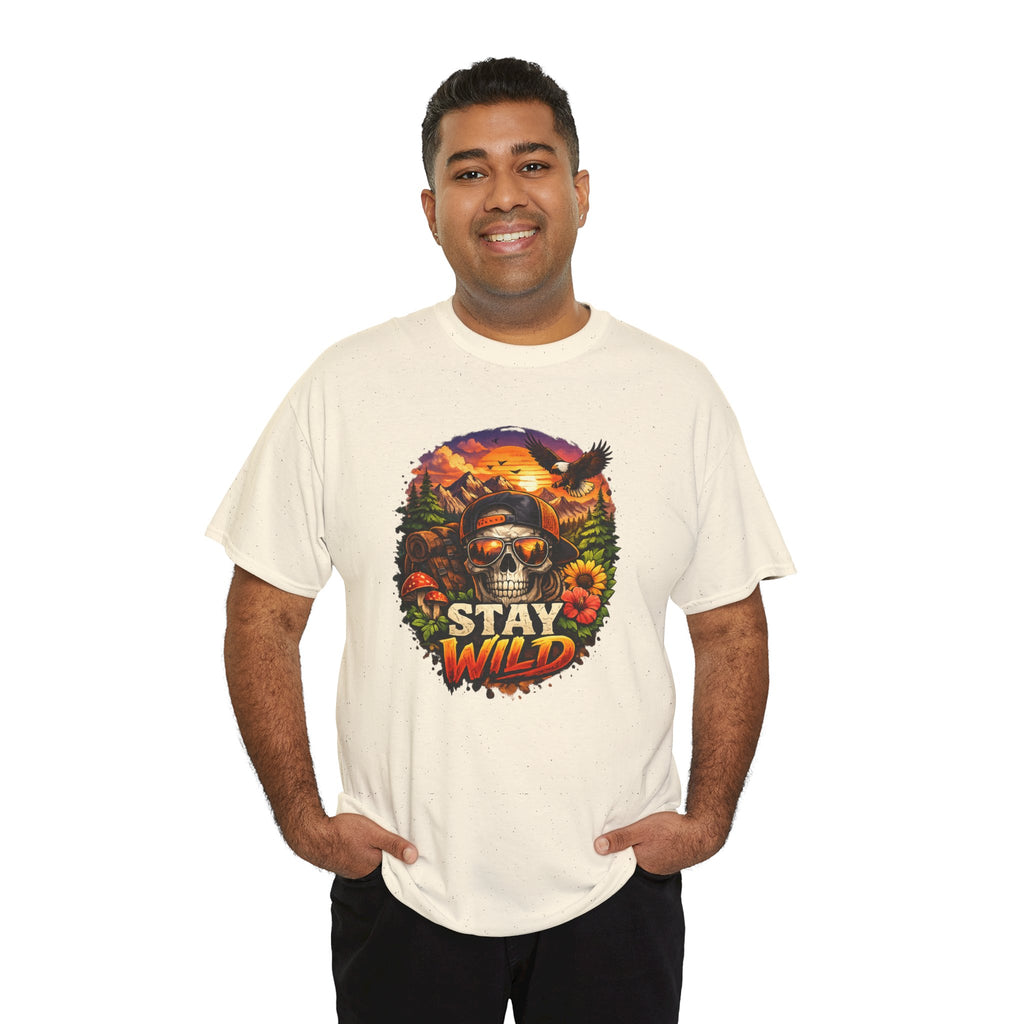 Stay Wild Skull Tee — Vintage Sunset Skull & Sunflower Graphic T-Shirt
