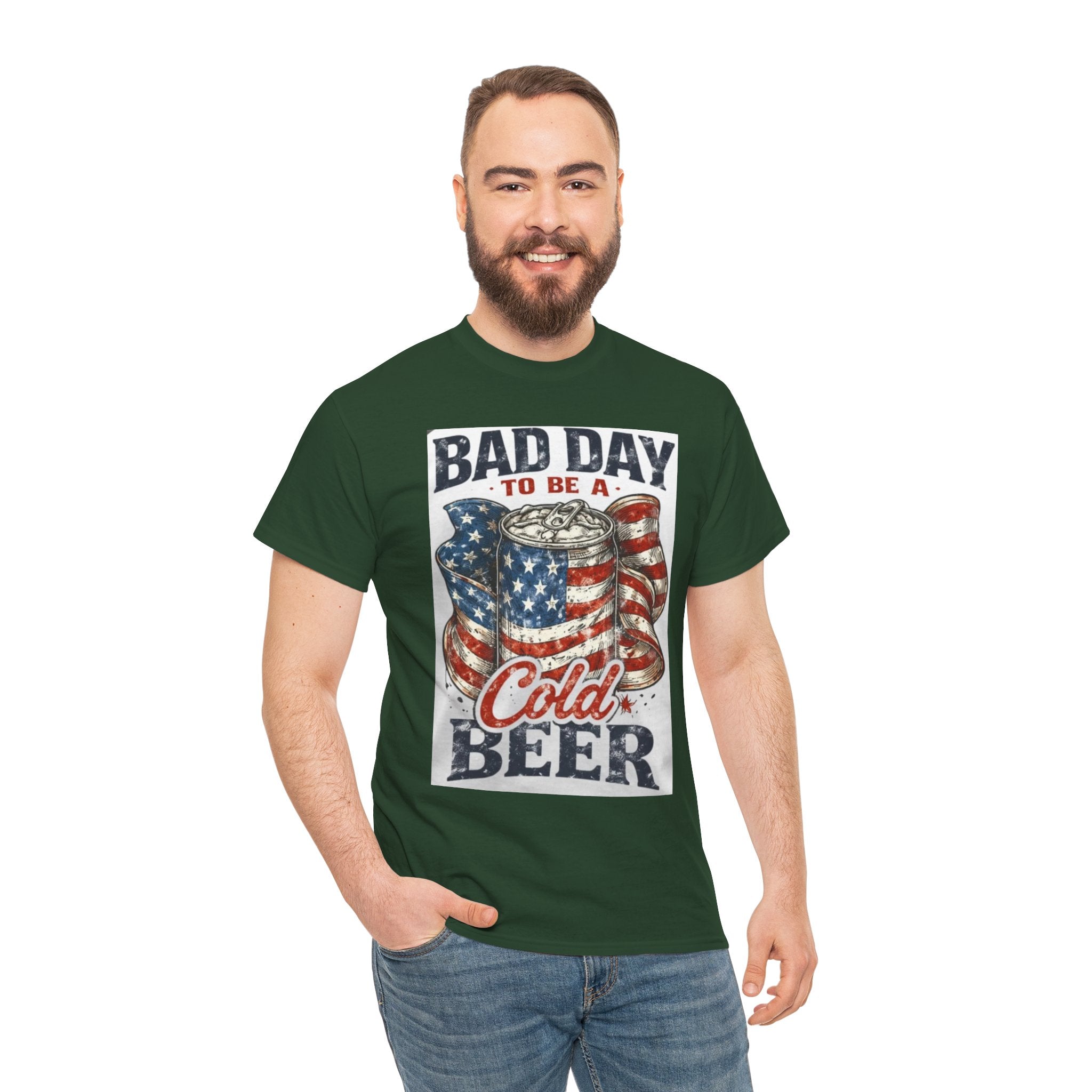 Bad Day to Be a Cold Beer T-Shirt — American Flag Beer Can Graphic Tee
