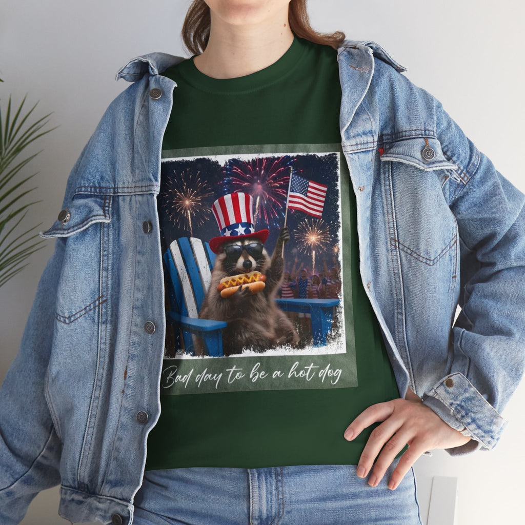 Patriotic Uncle Sam Bear T-Shirt — 'God Spares Us to Be a Hot Dog' 4th of July Tee
