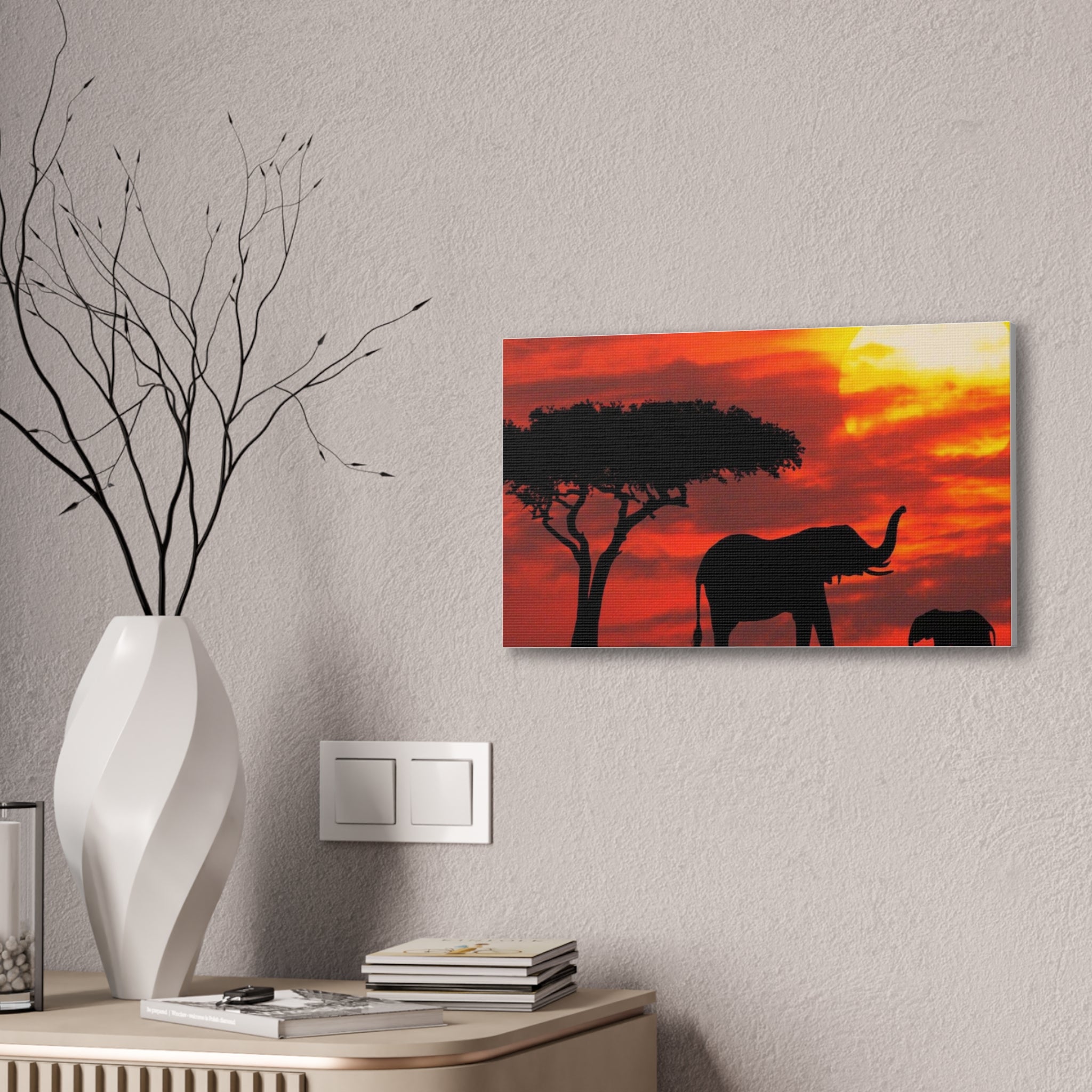 Elephant Sunset Canvas Print — African Safari Wall Art