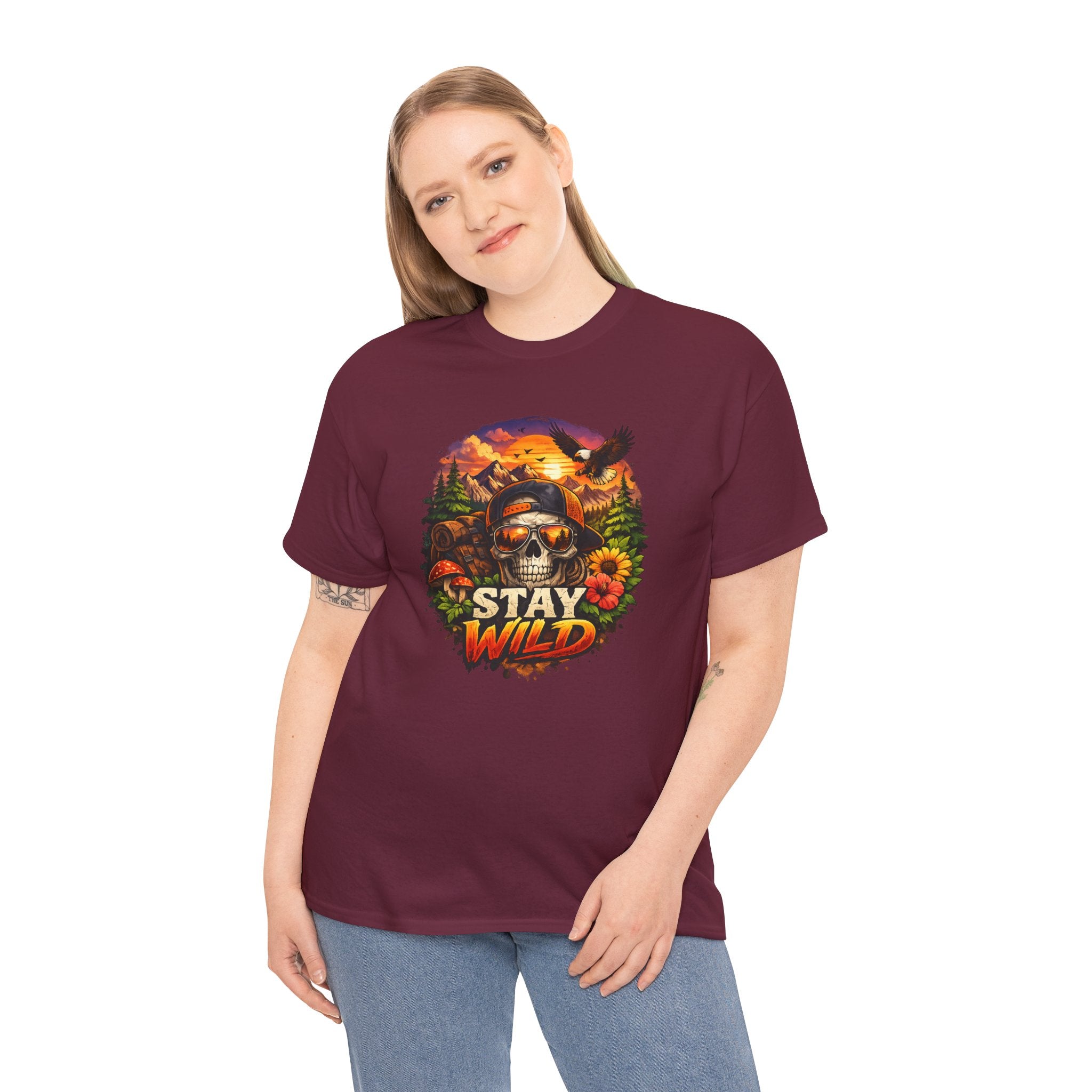 Stay Wild Skull Tee — Vintage Sunset Skull & Sunflower Graphic T-Shirt