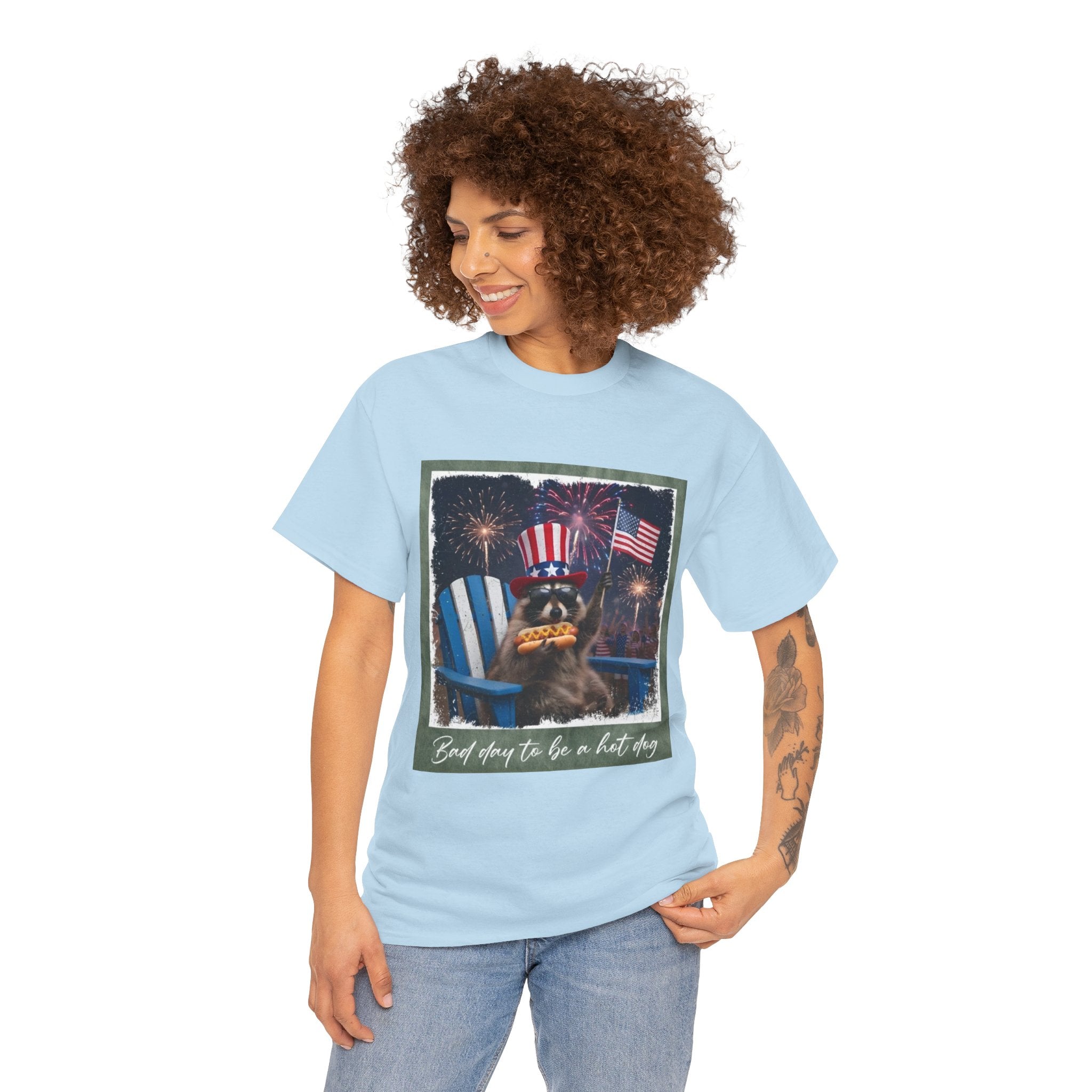 Patriotic Uncle Sam Bear T-Shirt — 'God Spares Us to Be a Hot Dog' 4th of July Tee