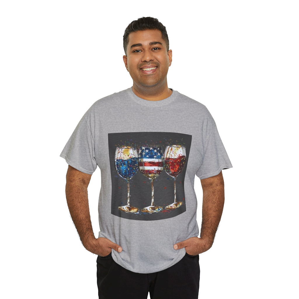 Wine Glasses with American Flag Design Tee