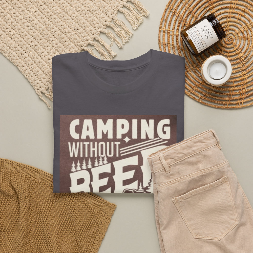 Camping Beer T-Shirt — "Camping Without Beer Is Just Sitting in the Woods" Outdoor Campfire Tee