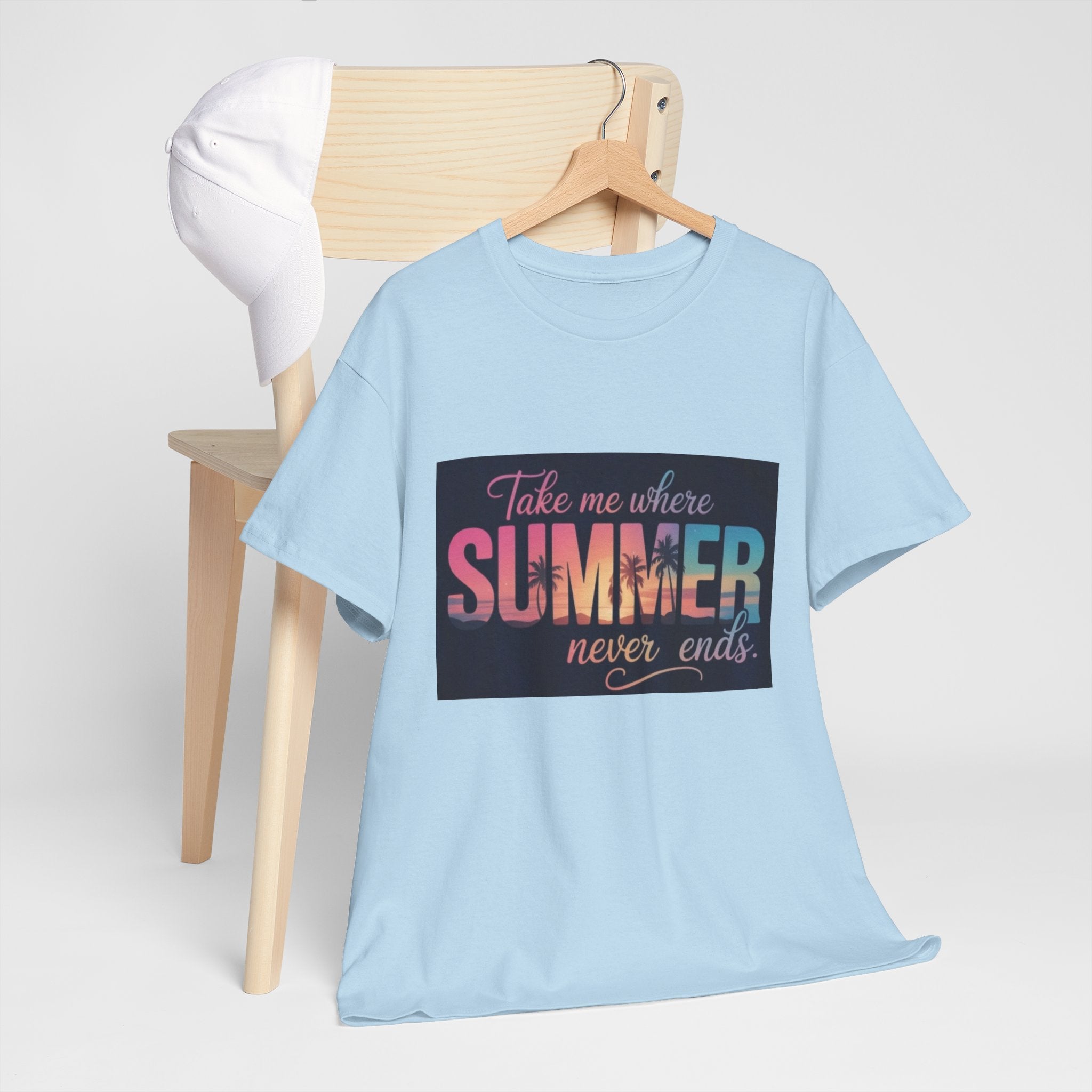 T-Shirt — "Take Me Where Summer Never Ends" Retro Beach Vibes