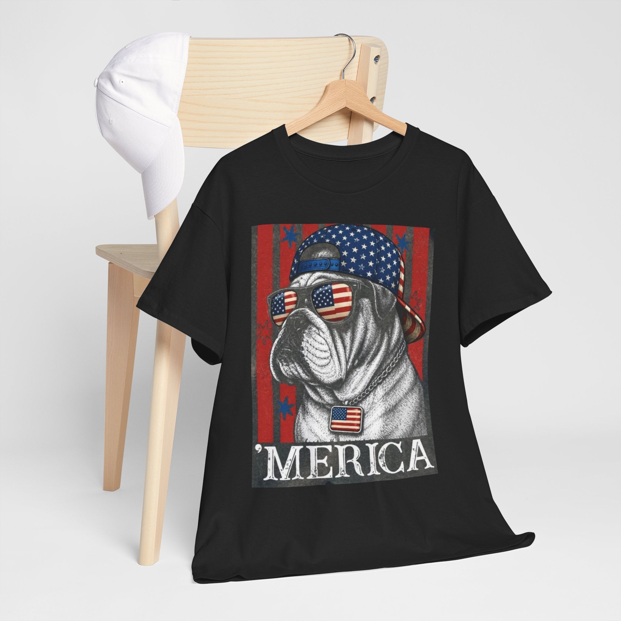'Merica Bulldog T-Shirt — Patriotic American Flag Tee for Fourth of July