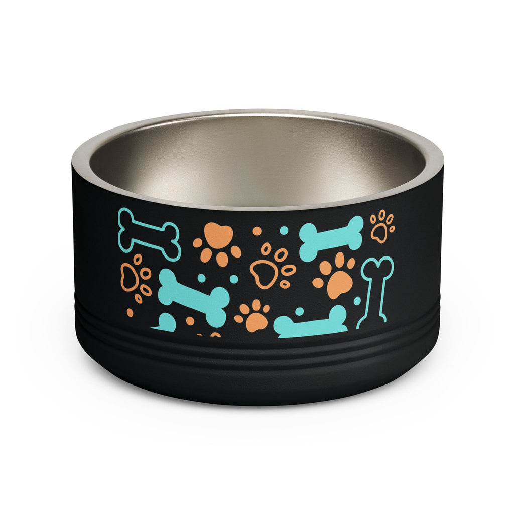 Dog Bone & Paw Print Pet Bowl — 18oz Stainless Steel Dog Food Dish