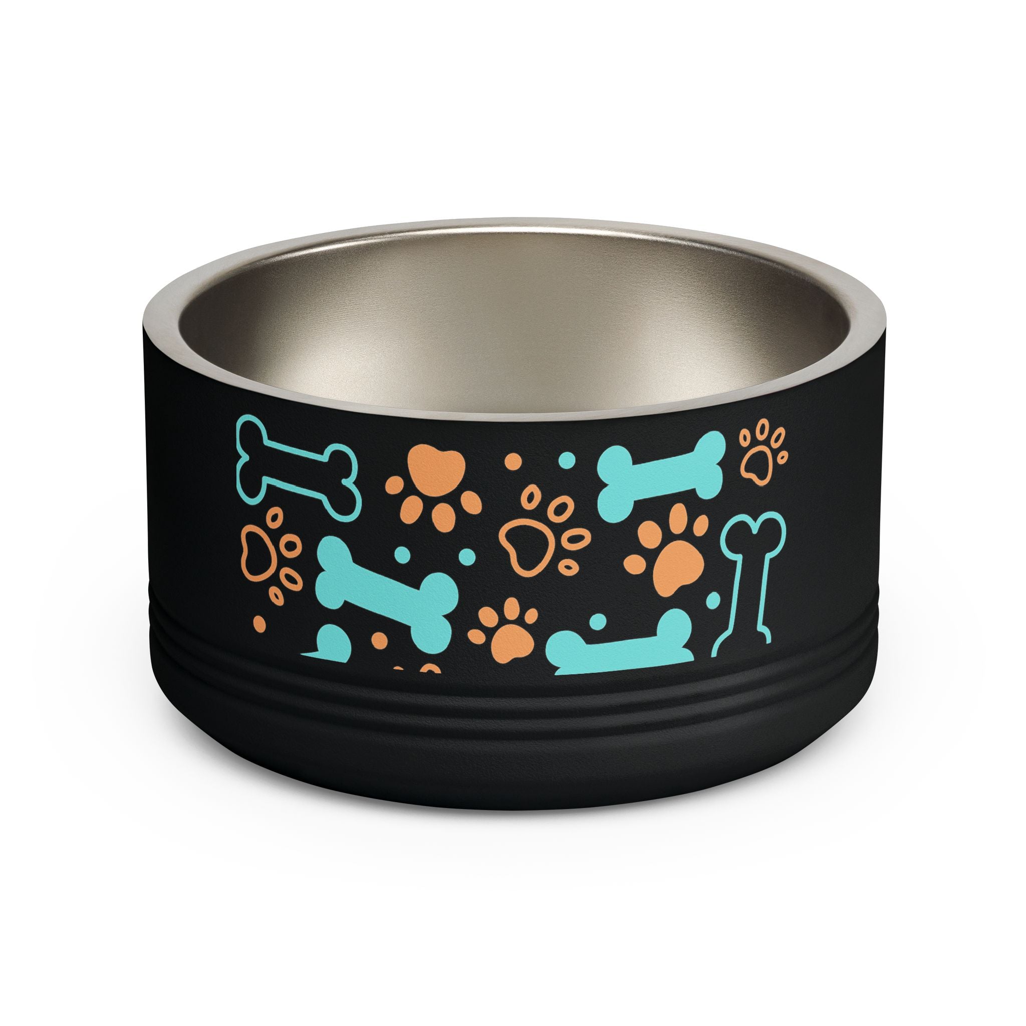 Dog Bone & Paw Print Pet Bowl — 18oz Stainless Steel Dog Food Dish