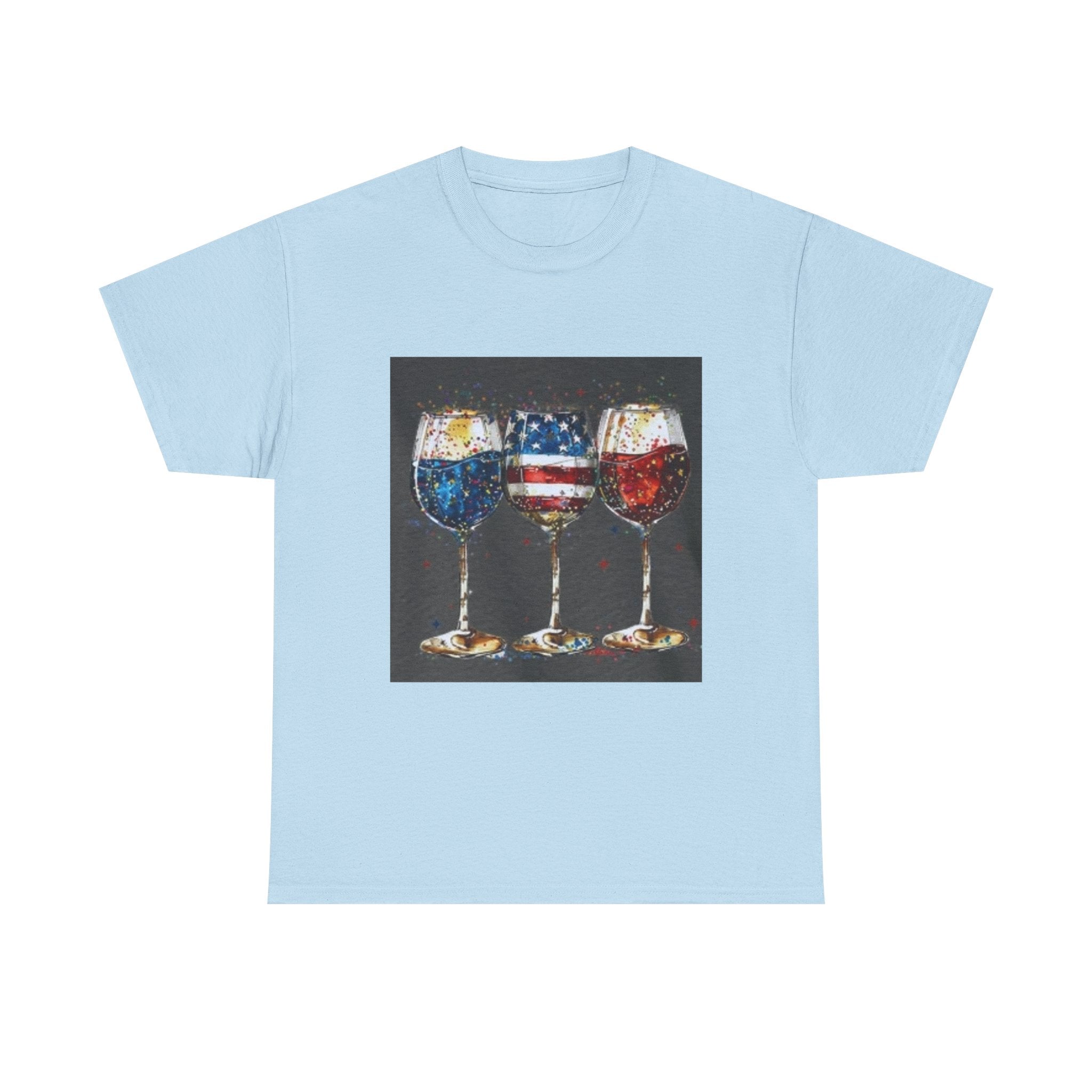 Wine Glasses with American Flag Design Tee