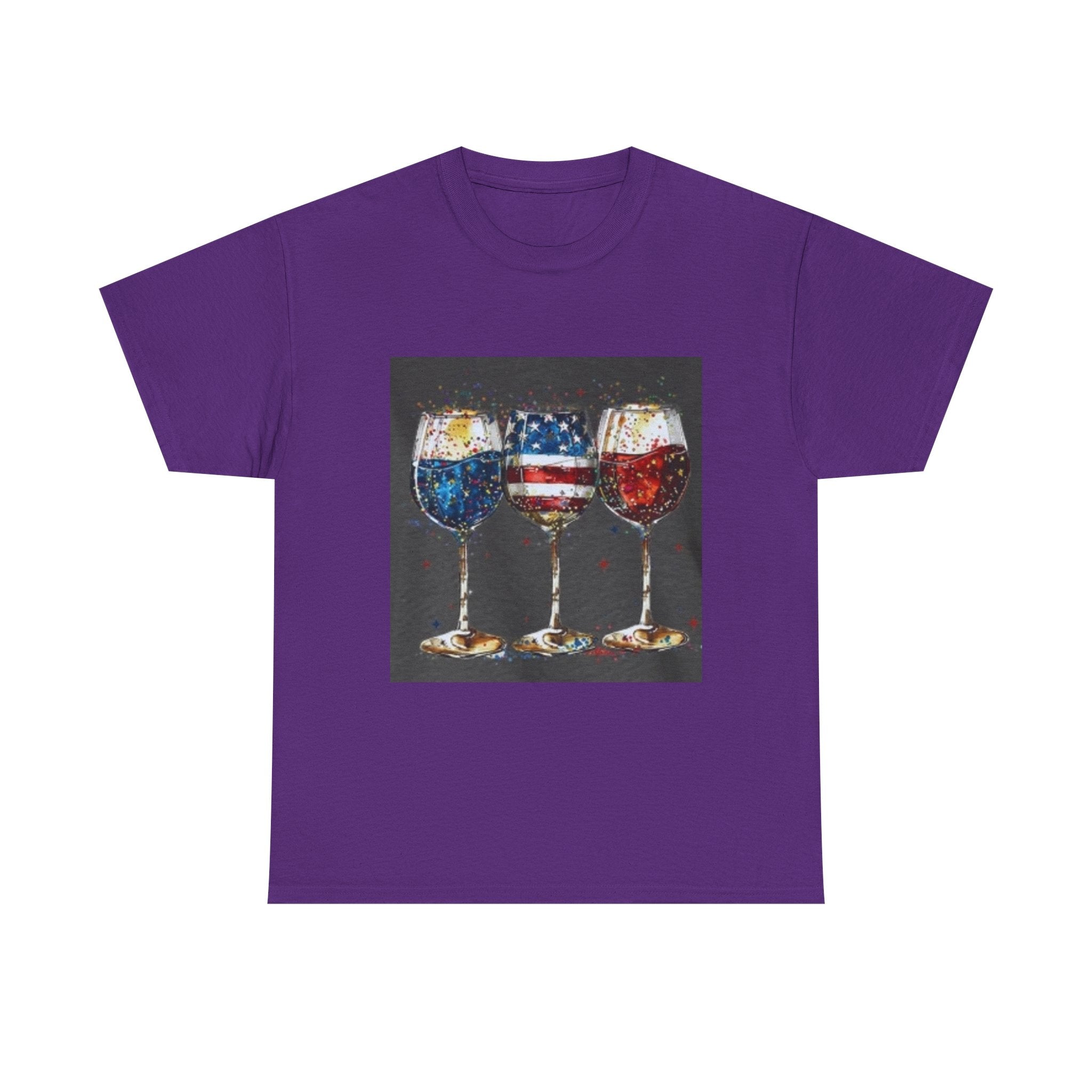Wine Glasses with American Flag Design Tee