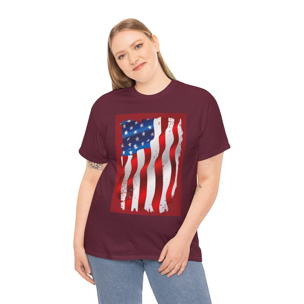 American Flag Graphic Tee — Distressed Wavy Stars & Stripes