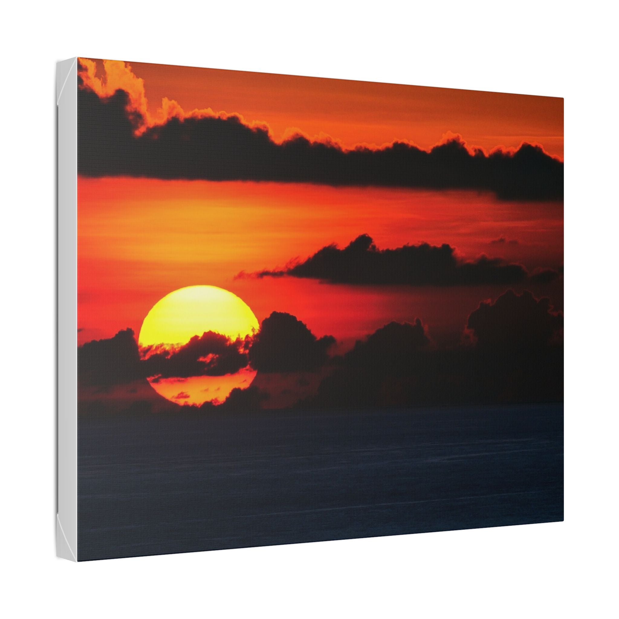 Sunset Ocean Canvas Print — Dramatic Red Sunset Wall Art