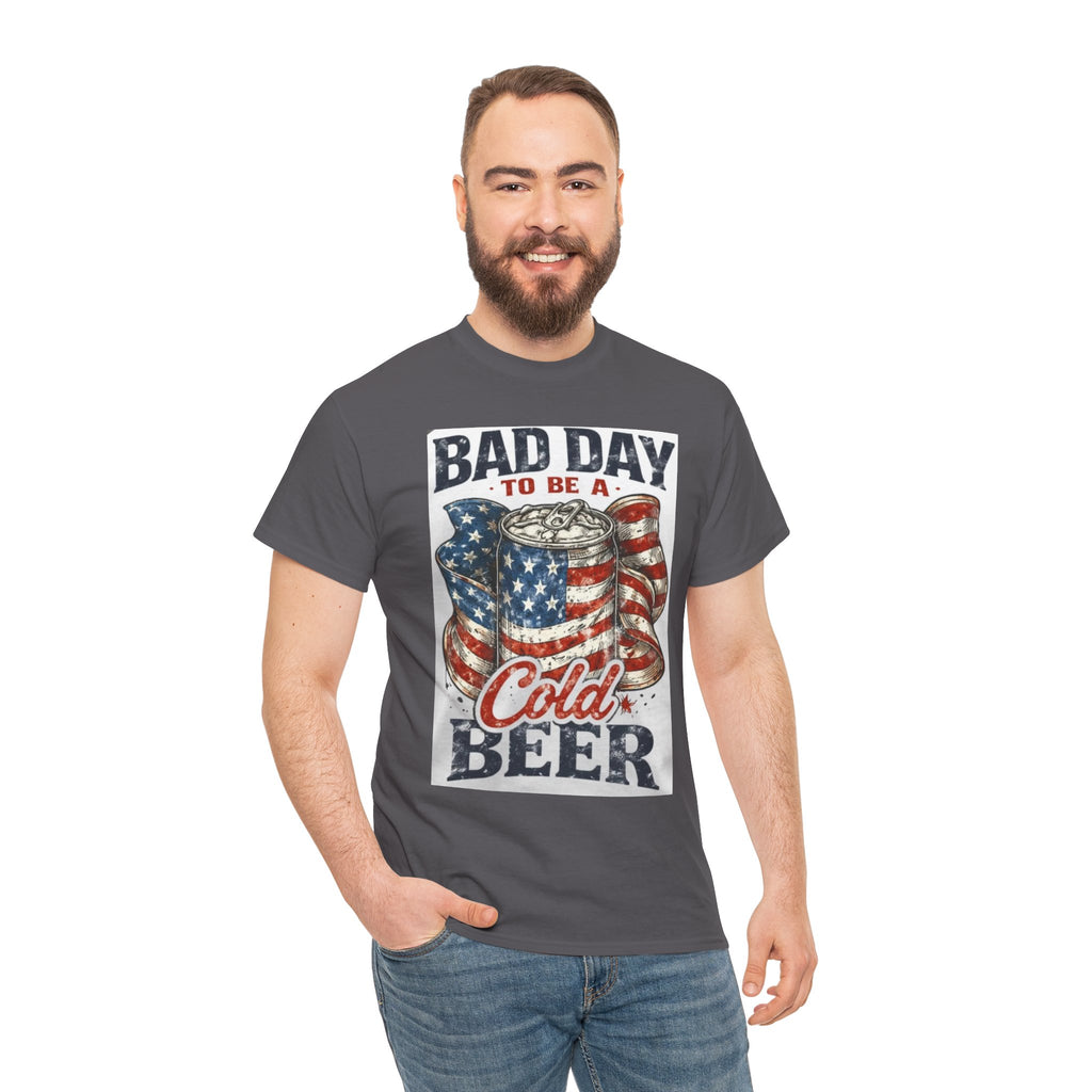 Bad Day to Be a Cold Beer T-Shirt — American Flag Beer Can Graphic Tee
