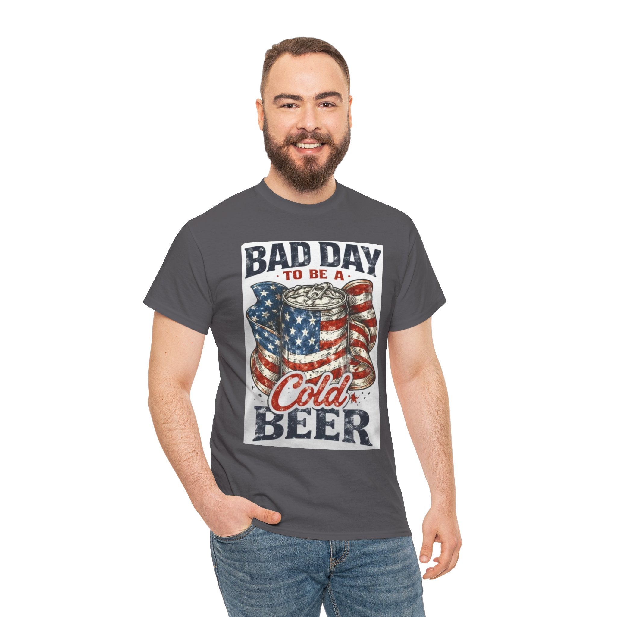 Bad Day to Be a Cold Beer T-Shirt — American Flag Beer Can Graphic Tee