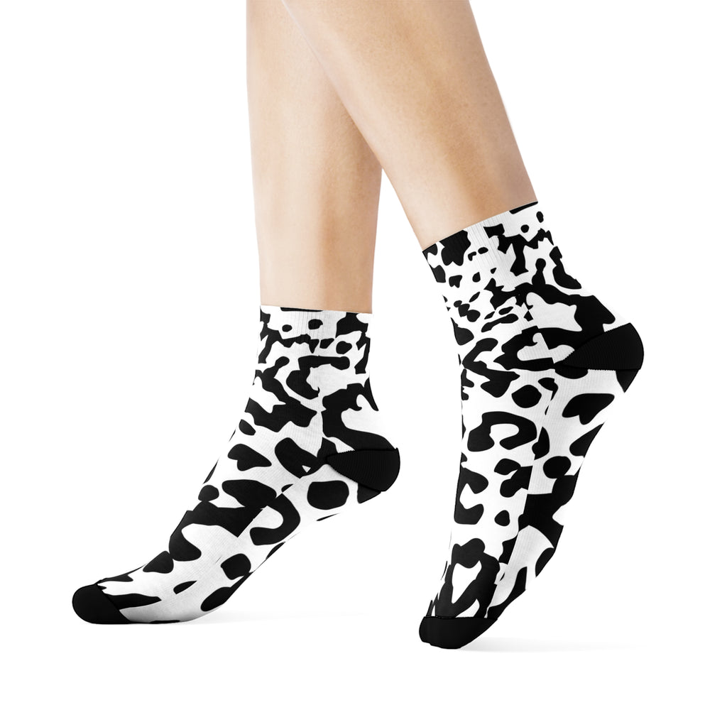 Monochrome Leopard Print Crew Socks — Black & White Animal Pattern