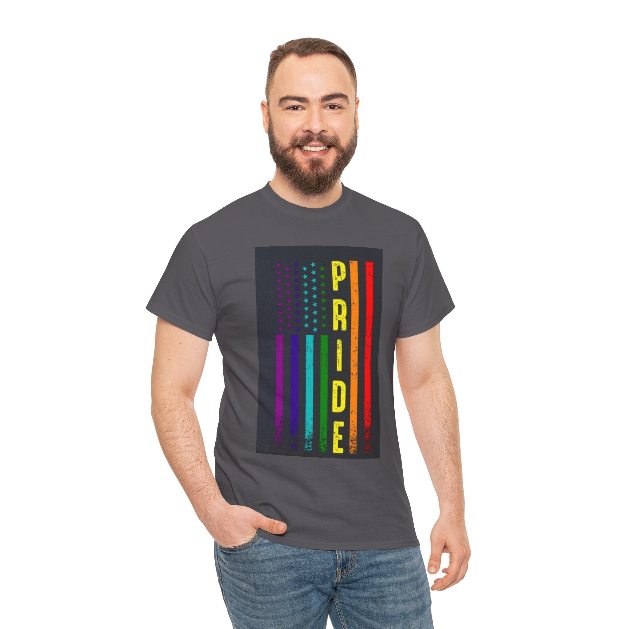Pride Rainbow Flag Tee — Vertical "PRIDE" Graphic T-Shirt