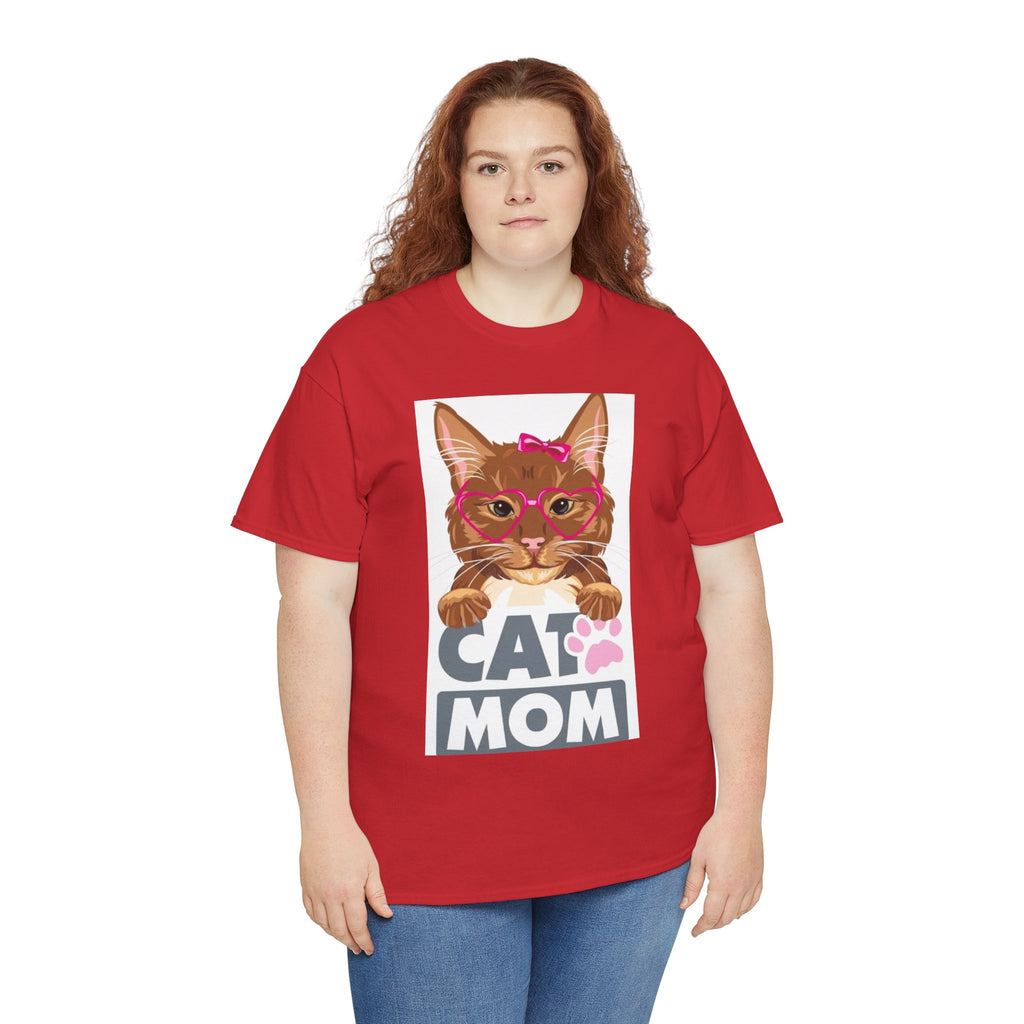 Cat Mom T-Shirt — Cute Cat Face Graphic Tee with "CAT MOM" Paw Print