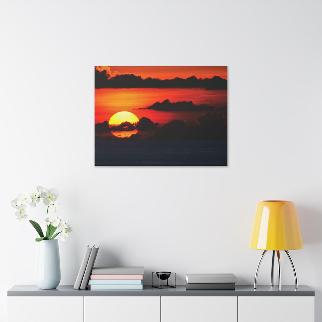 Sunset Ocean Canvas Print — Dramatic Red Sunset Wall Art
