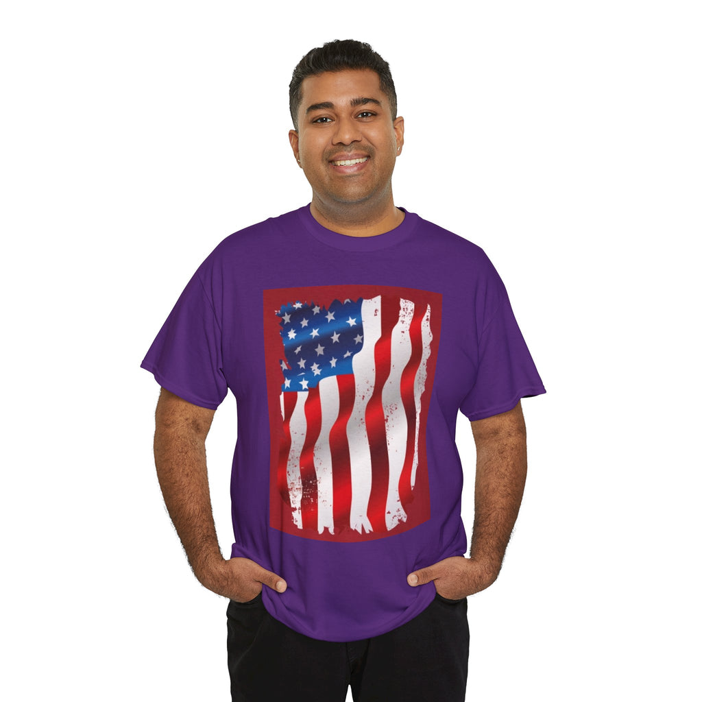 American Flag Graphic Tee — Distressed Wavy Stars & Stripes