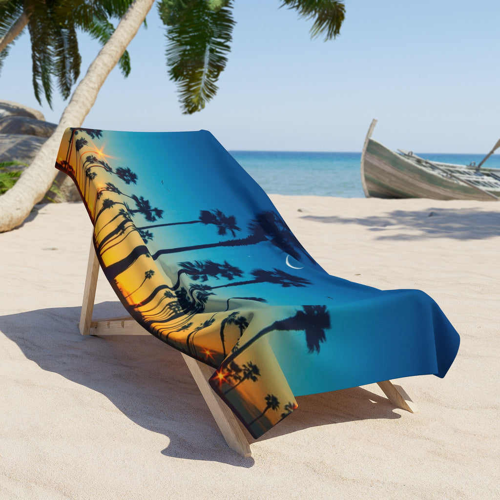 Sunset Palm Beach Towel – Tropical Crescent Moon Design