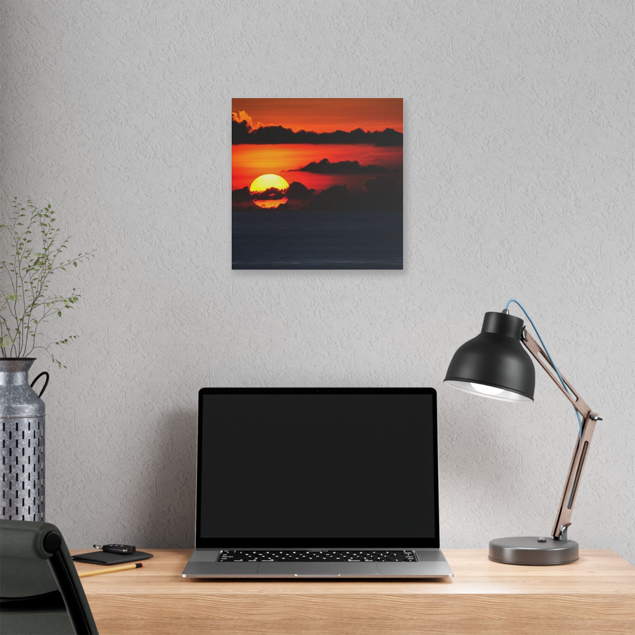 Sunset Ocean Canvas Print — Dramatic Red Sunset Wall Art