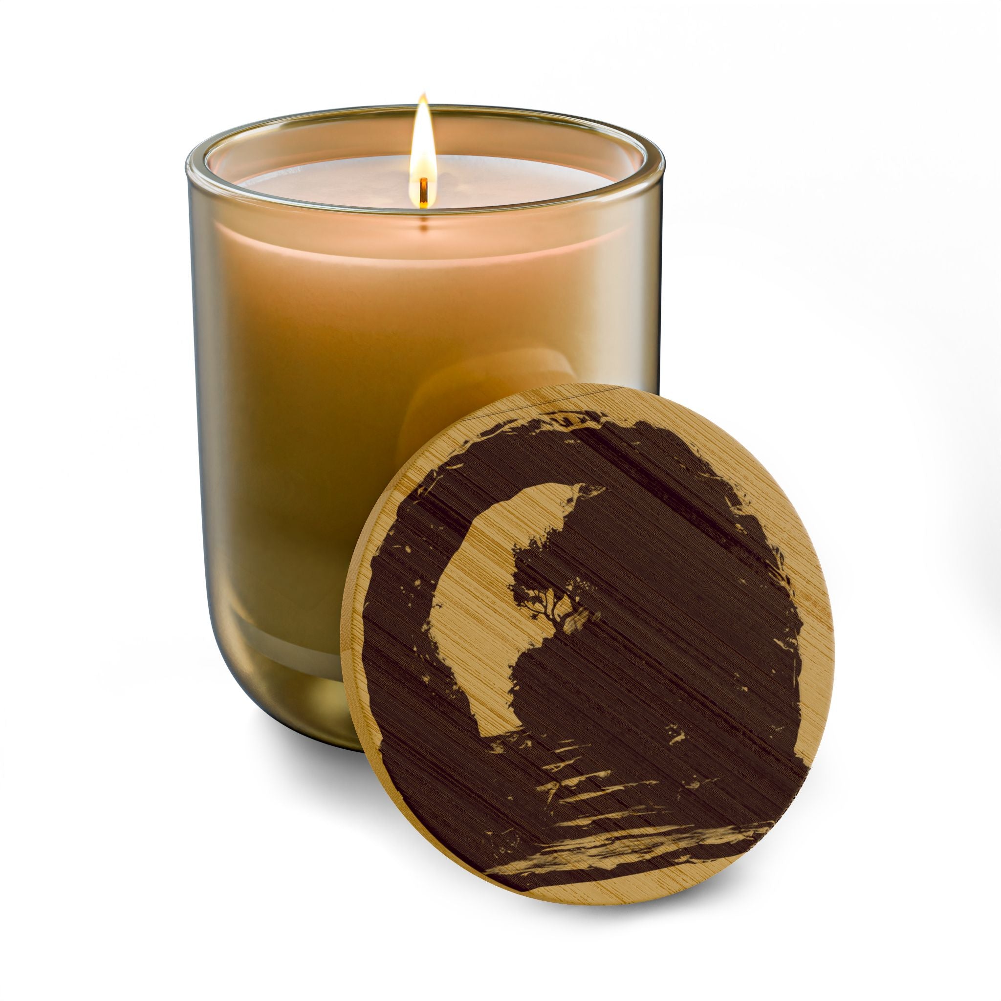 Engraved 14oz Soy Candle — Moon & Waves Scented Candle with Wooden Lid