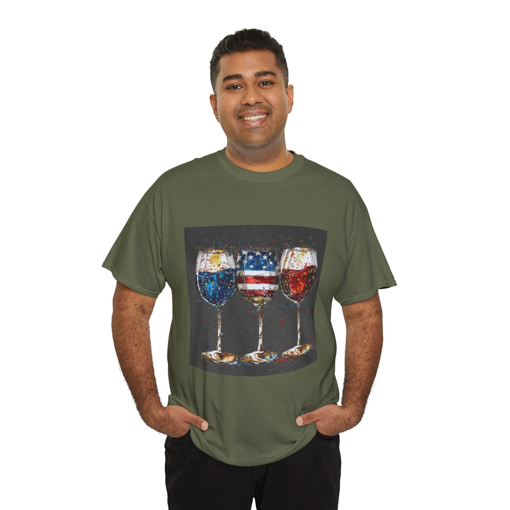 Wine Glasses with American Flag Design Tee