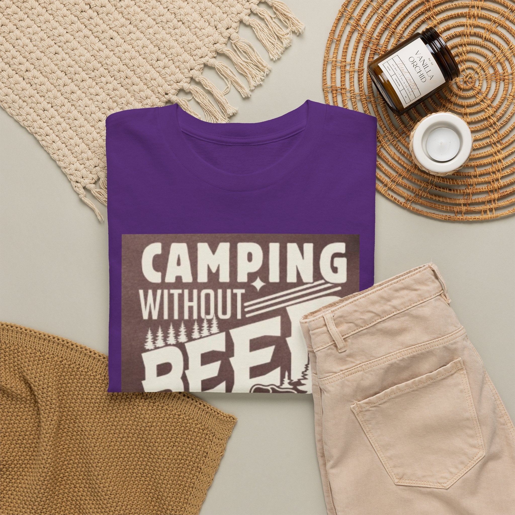 Camping Beer T-Shirt — "Camping Without Beer Is Just Sitting in the Woods" Outdoor Campfire Tee