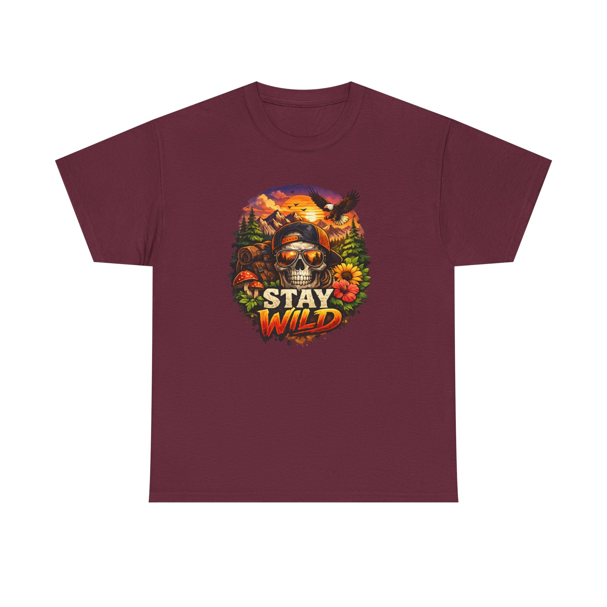 Stay Wild Skull Tee — Vintage Sunset Skull & Sunflower Graphic T-Shirt