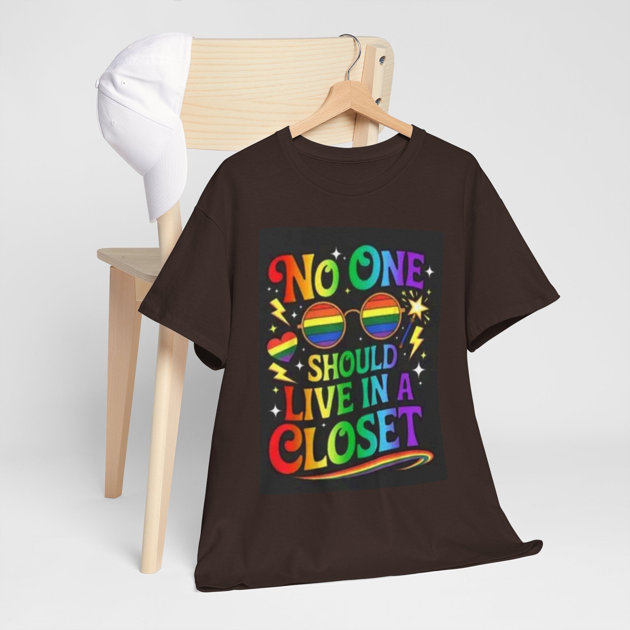 T‑Shirt — "No One Should Live in a Closet" Rainbow Pride Tee