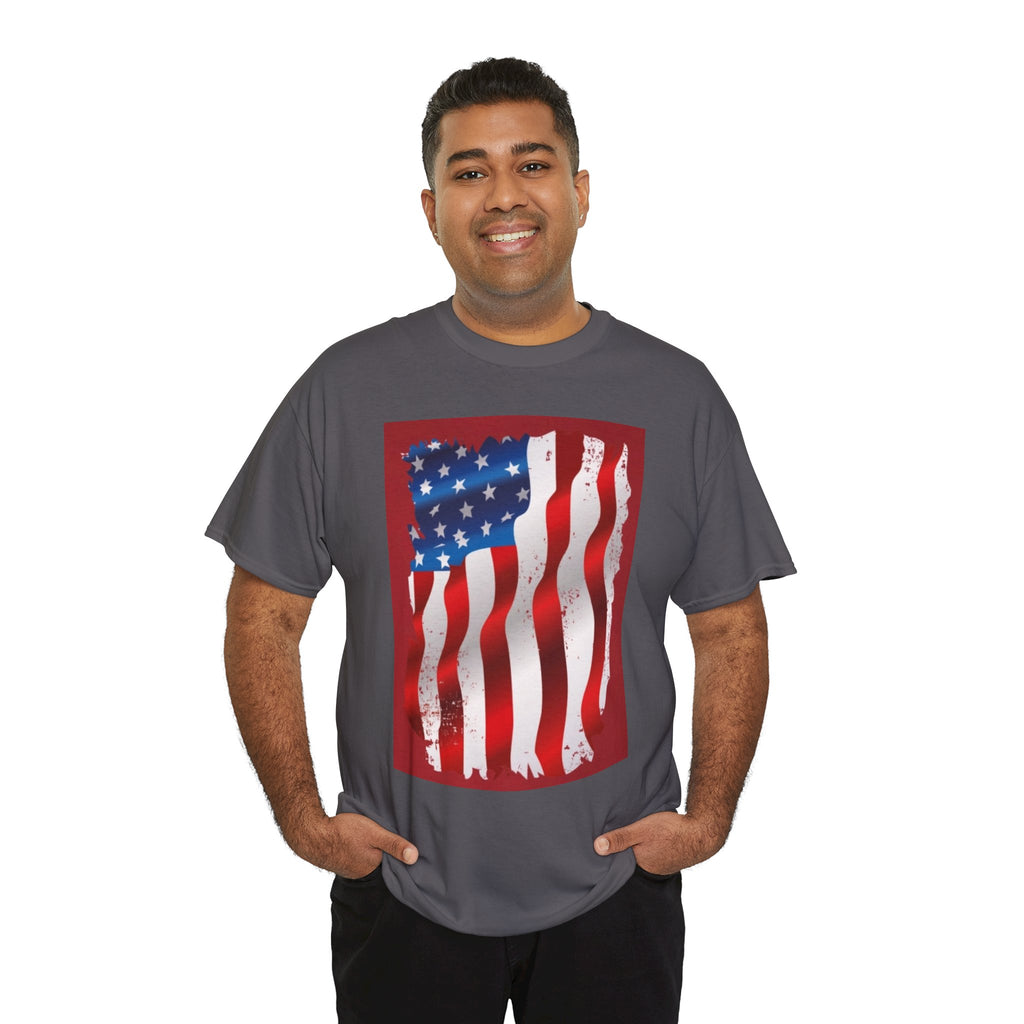 American Flag Graphic Tee — Distressed Wavy Stars & Stripes