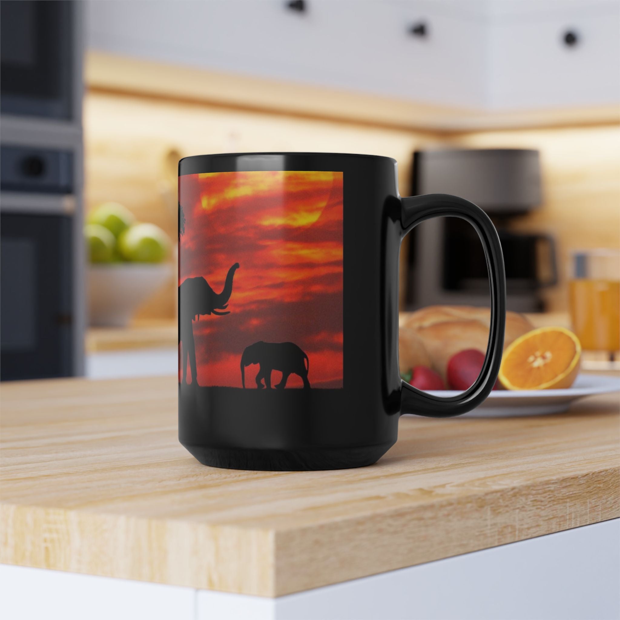 Elephant Sunset Mug — African Safari Silhouette Coffee Cup (11oz/15oz)