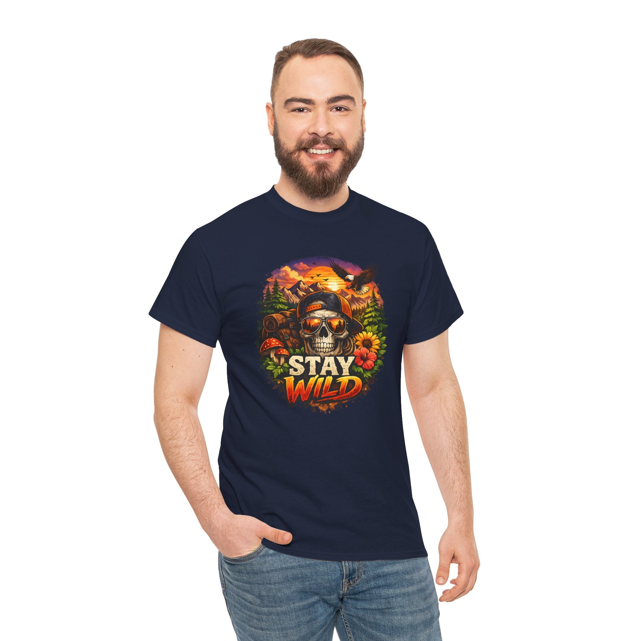 Stay Wild Skull Tee — Vintage Sunset Skull & Sunflower Graphic T-Shirt