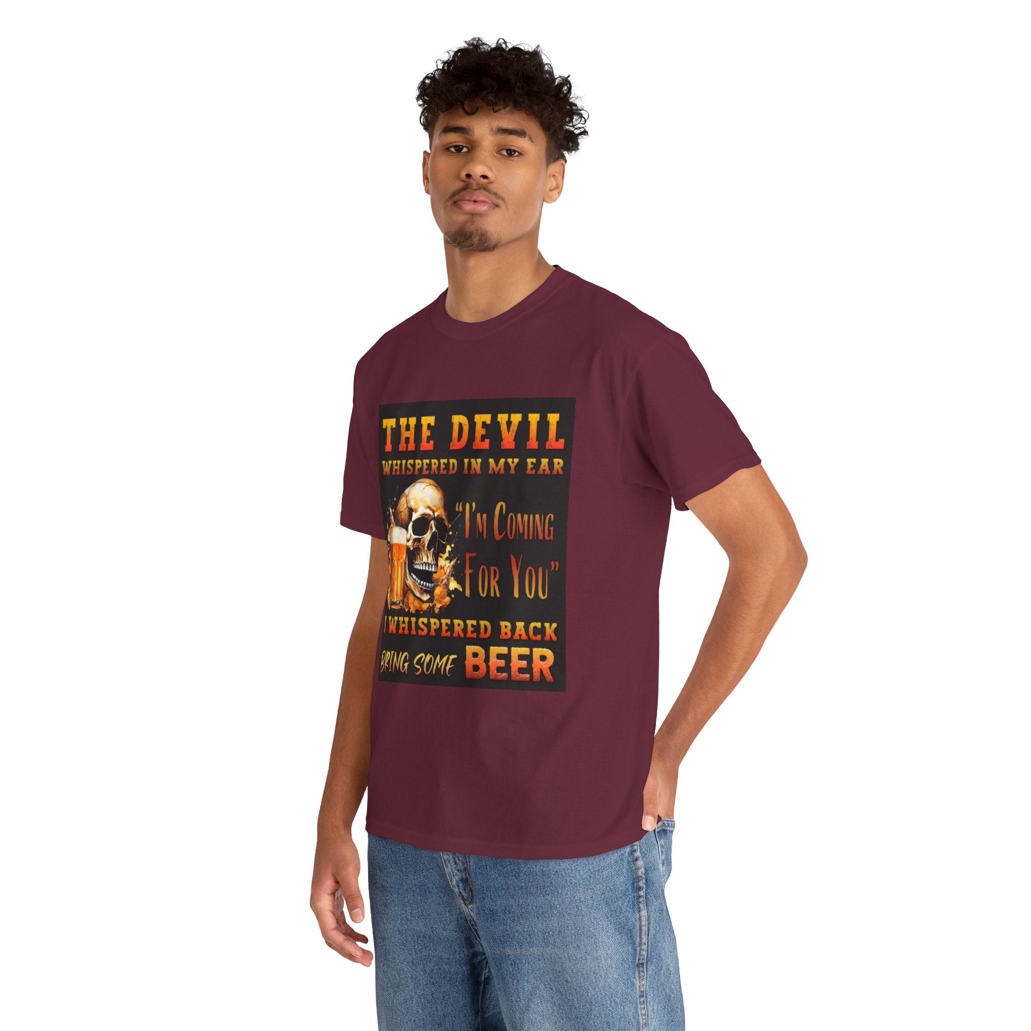 Devil Whispered T-Shirt — “I’m Coming For You” Skull Beer Graphic Tee