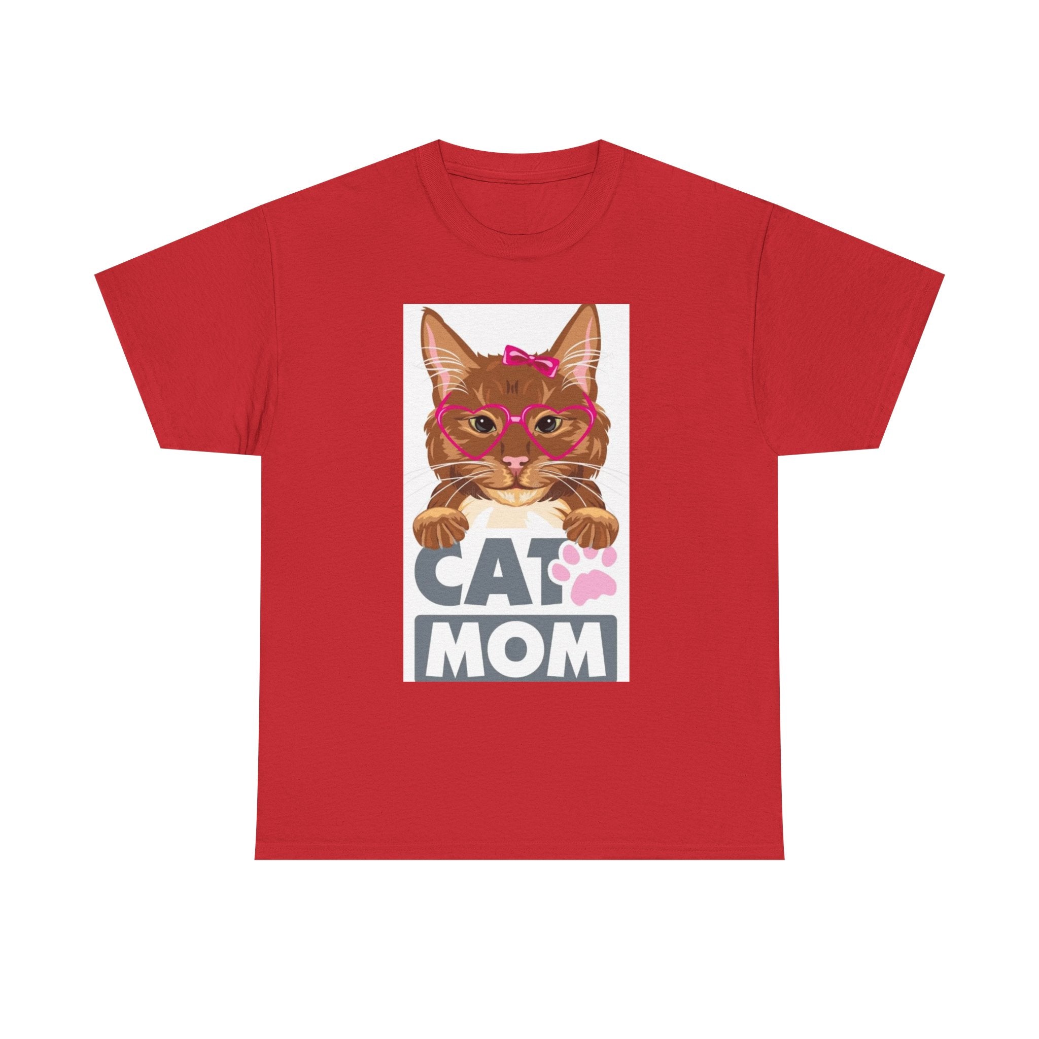 Cat Mom T-Shirt — Cute Cat Face Graphic Tee with "CAT MOM" Paw Print