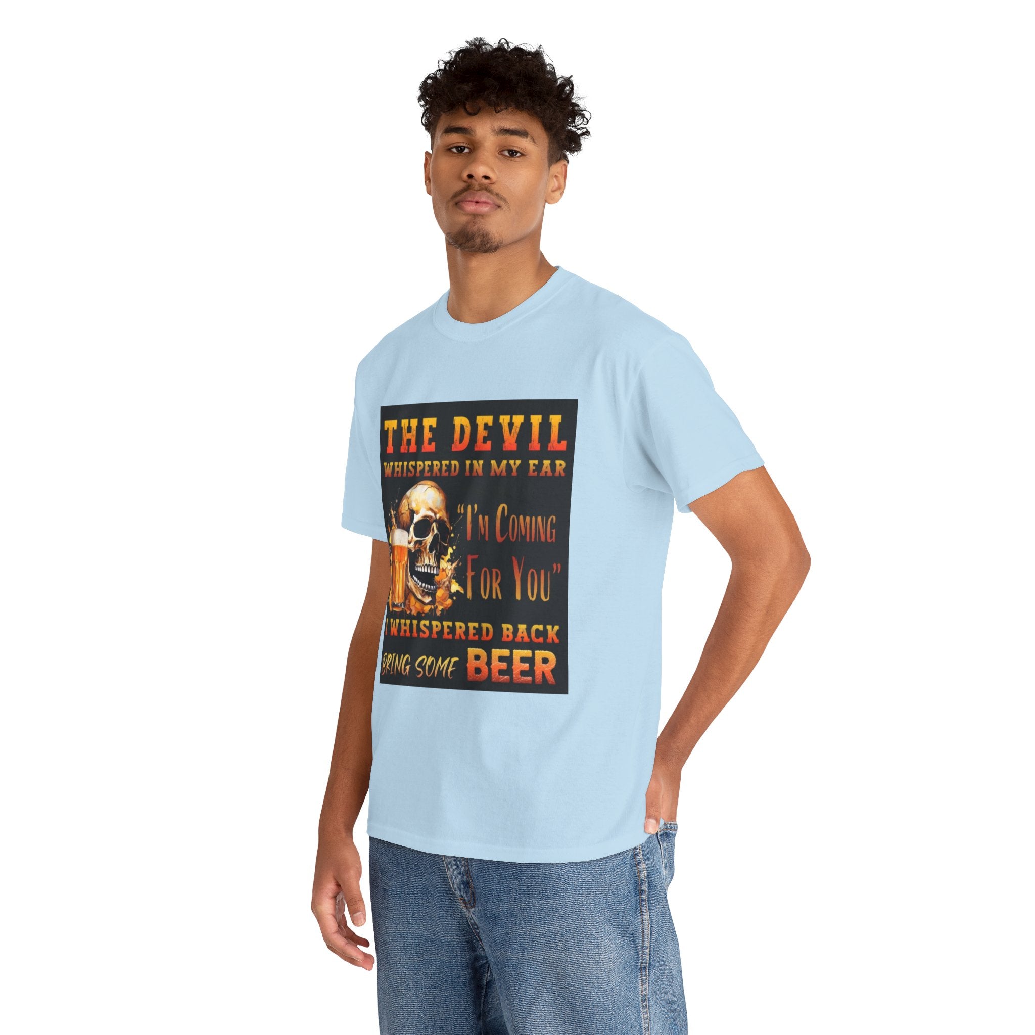 Devil Whispered T-Shirt — “I’m Coming For You” Skull Beer Graphic Tee