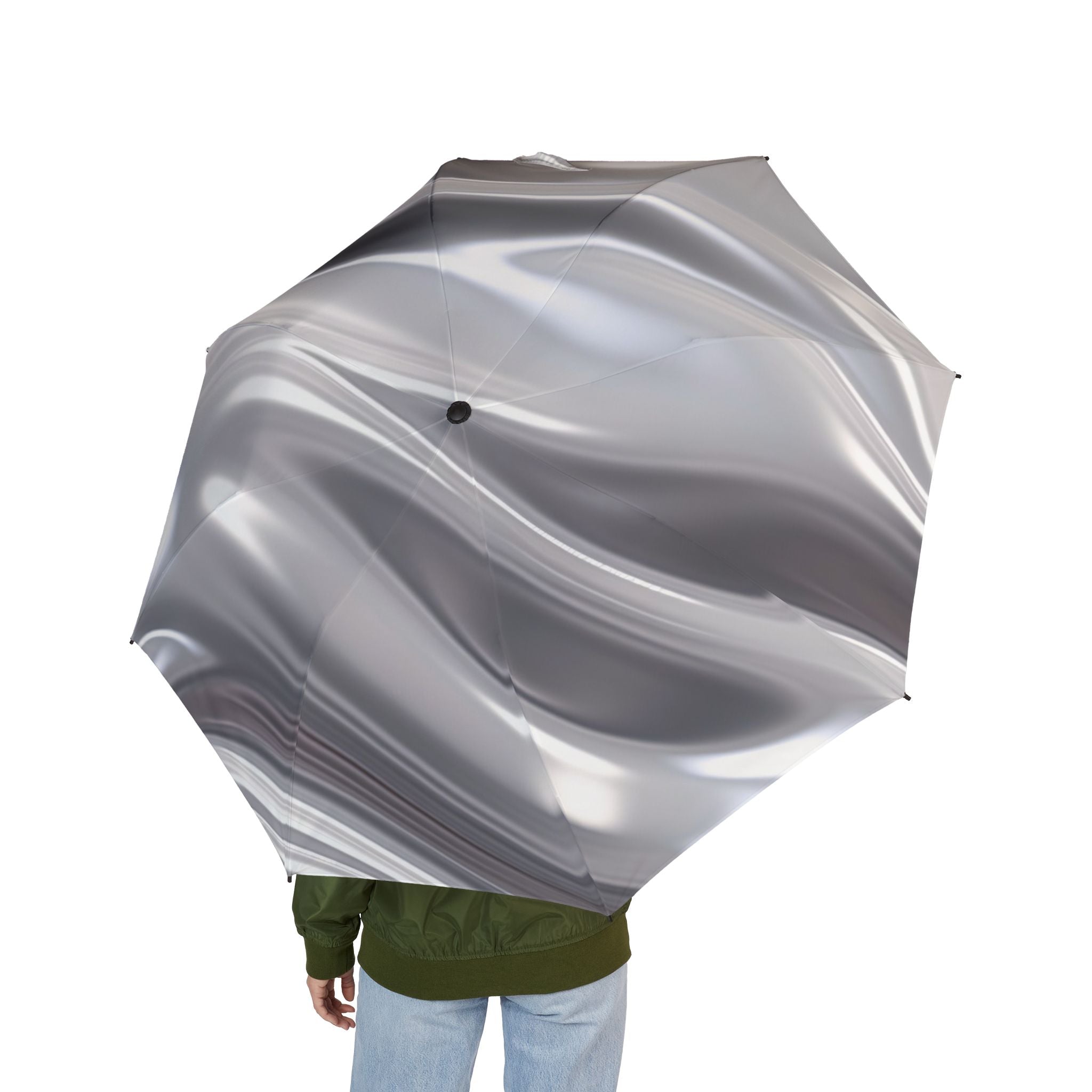 Silver Marble Foldable Umbrella — Compact Semi-Automatic Rain Shield