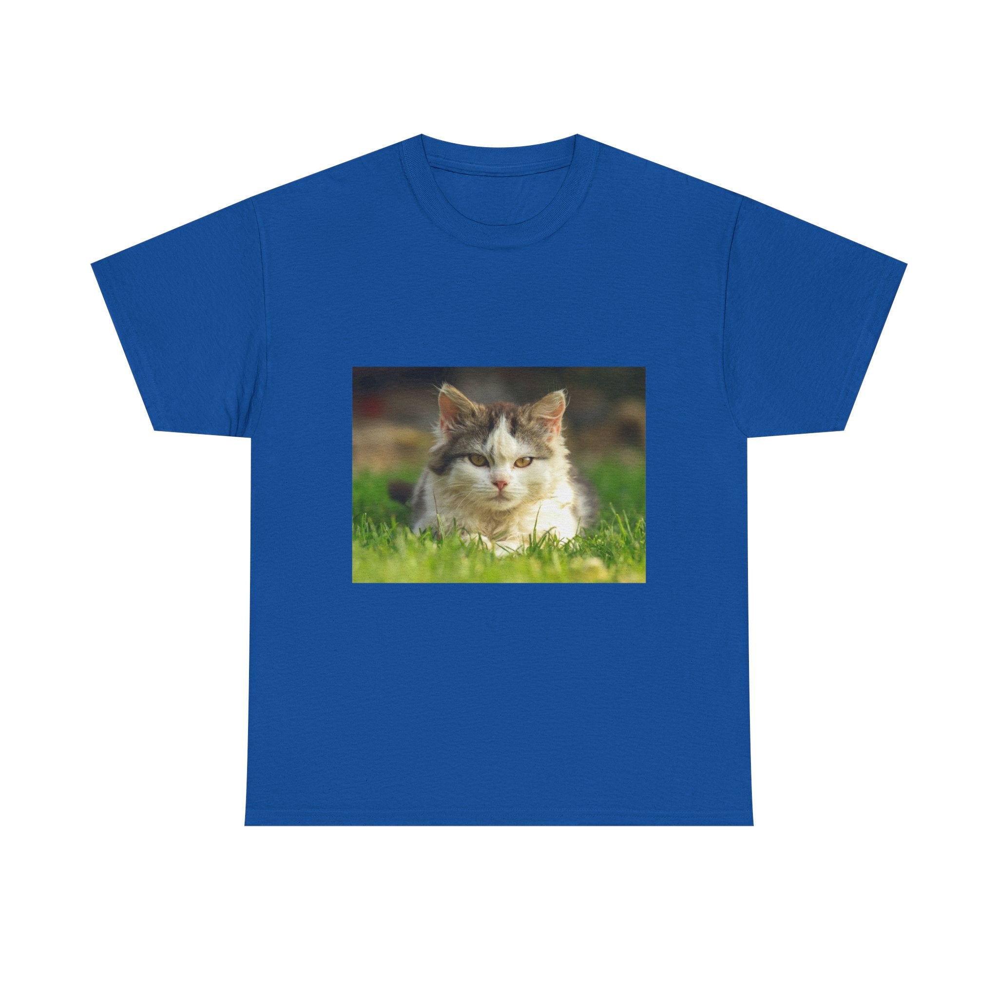 Cat Photo Tee — Relaxed Cat Lying in Grass T-Shirt