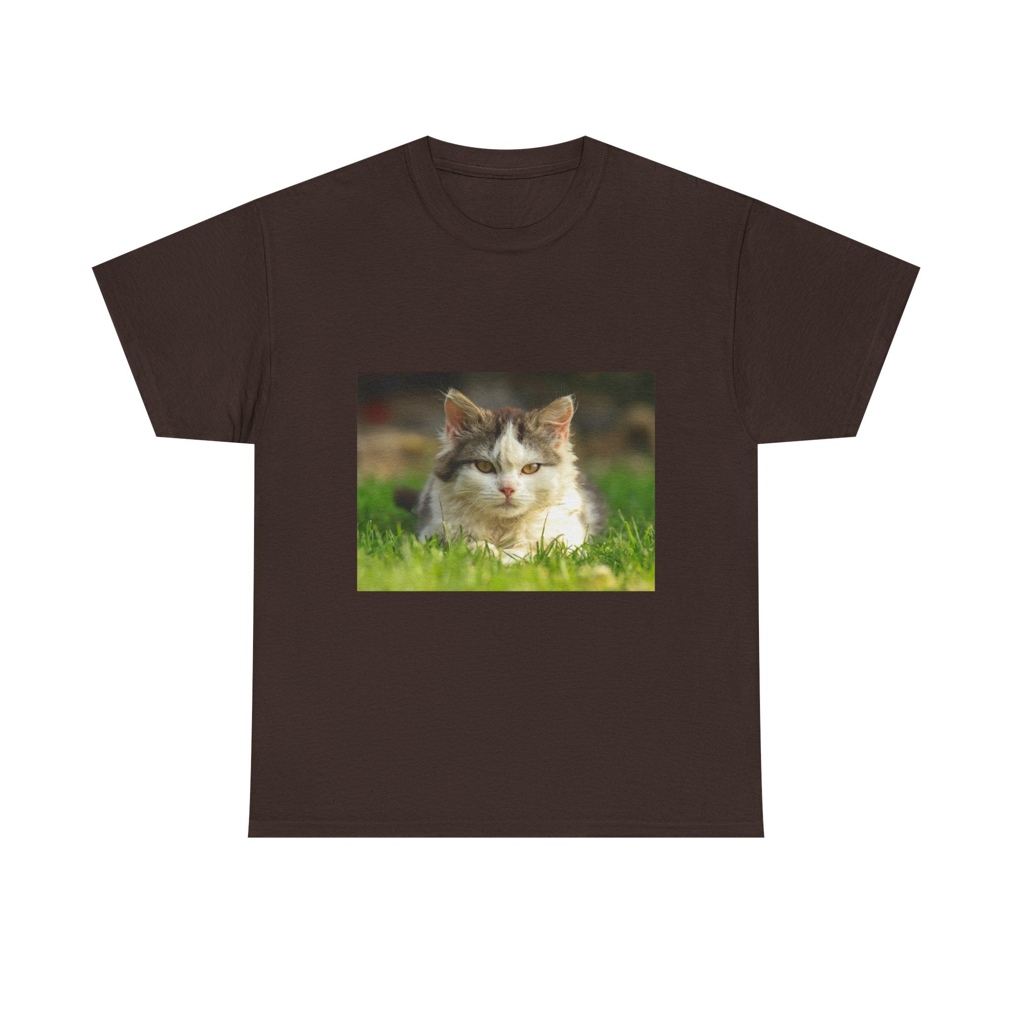 Cat Photo Tee — Relaxed Cat Lying in Grass T-Shirt