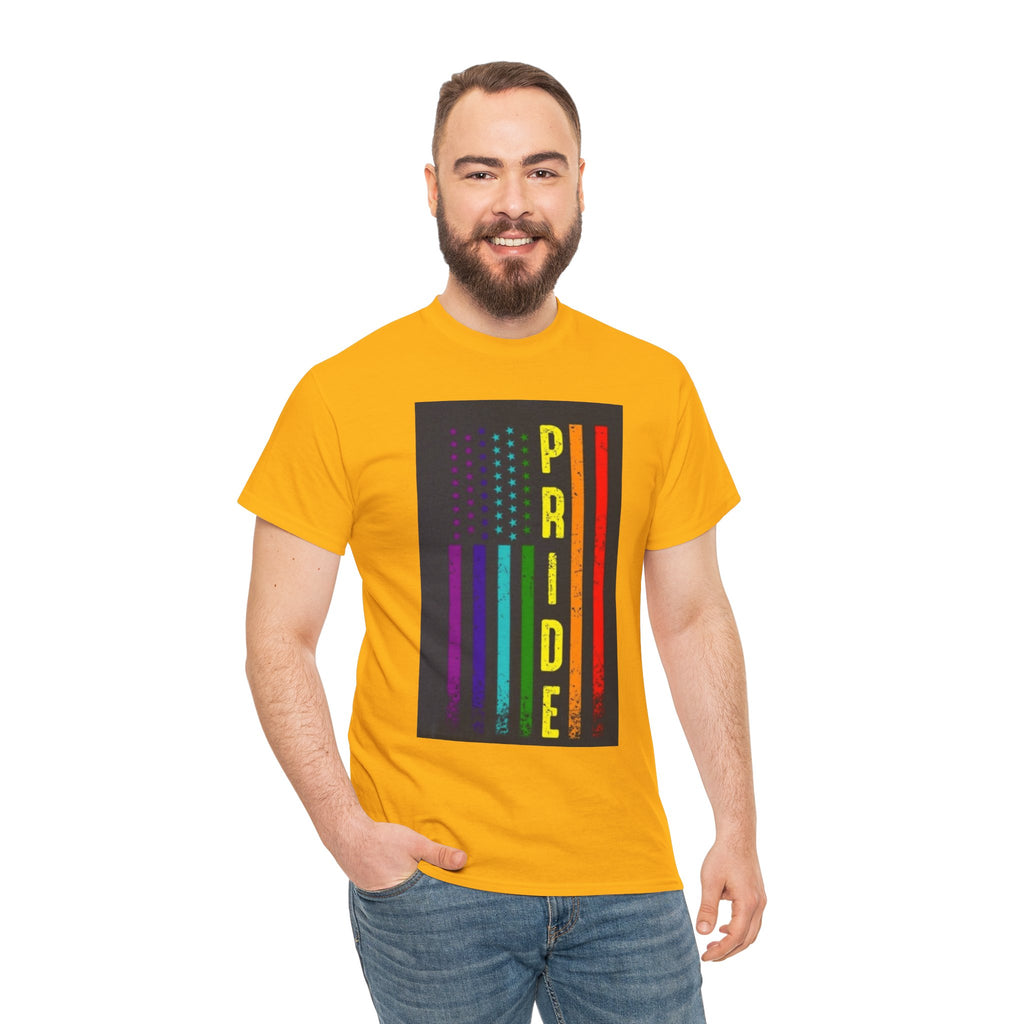Pride Rainbow Flag Tee — Vertical "PRIDE" Graphic T-Shirt