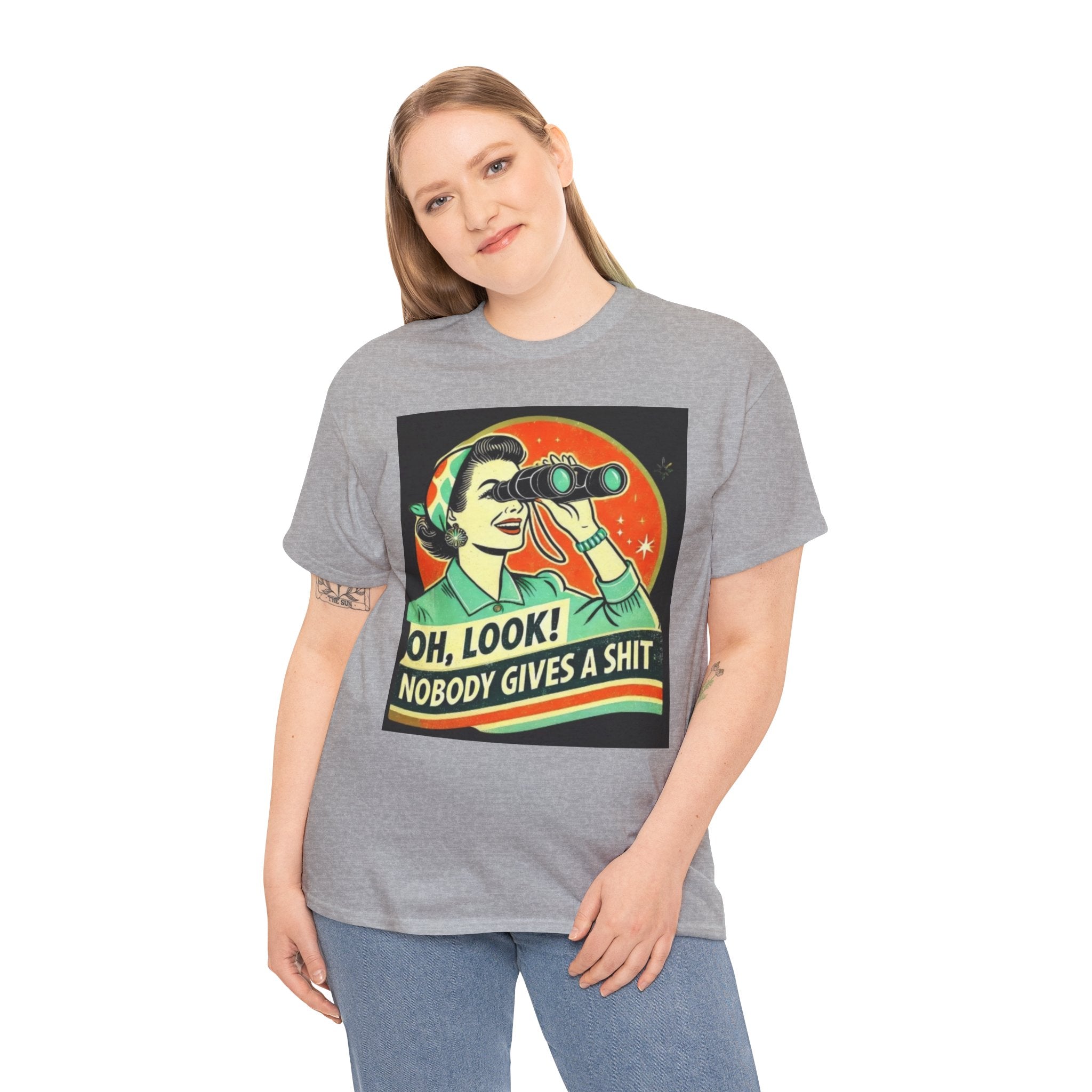 Graphic Tee — "Oh, Look! Nobody Gives a Shit" Retro Binoculars Design