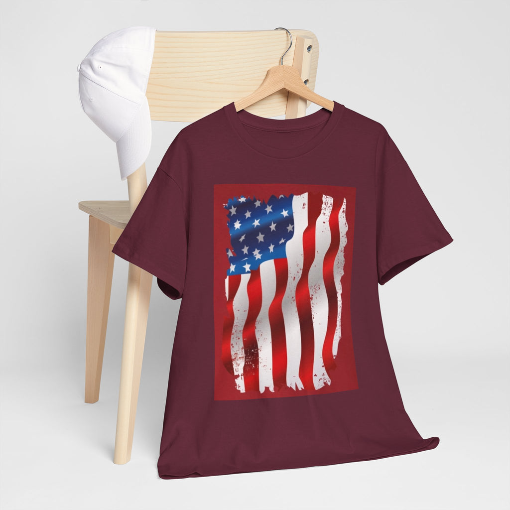 American Flag Graphic Tee — Distressed Wavy Stars & Stripes