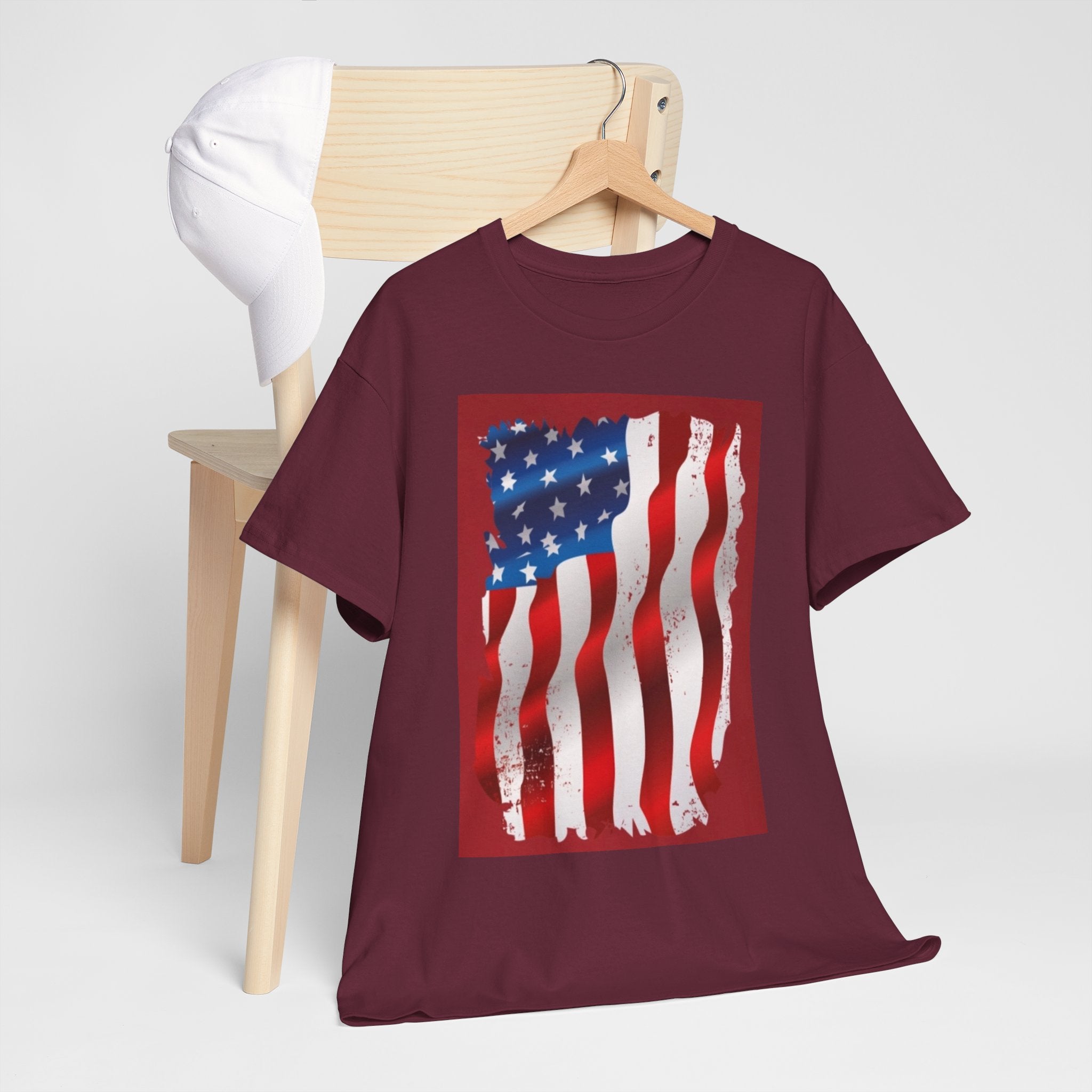 American Flag Graphic Tee — Distressed Wavy Stars & Stripes